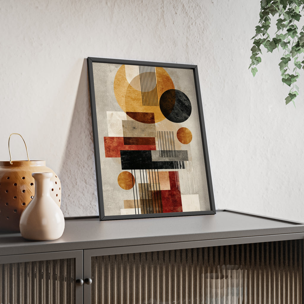Boho Poster im Holzrahmen | Moderne Boho Wandkunst, Geometrische Wohnraumdeko, Geschenk für Kunstliebhaber, Abstraktes Design