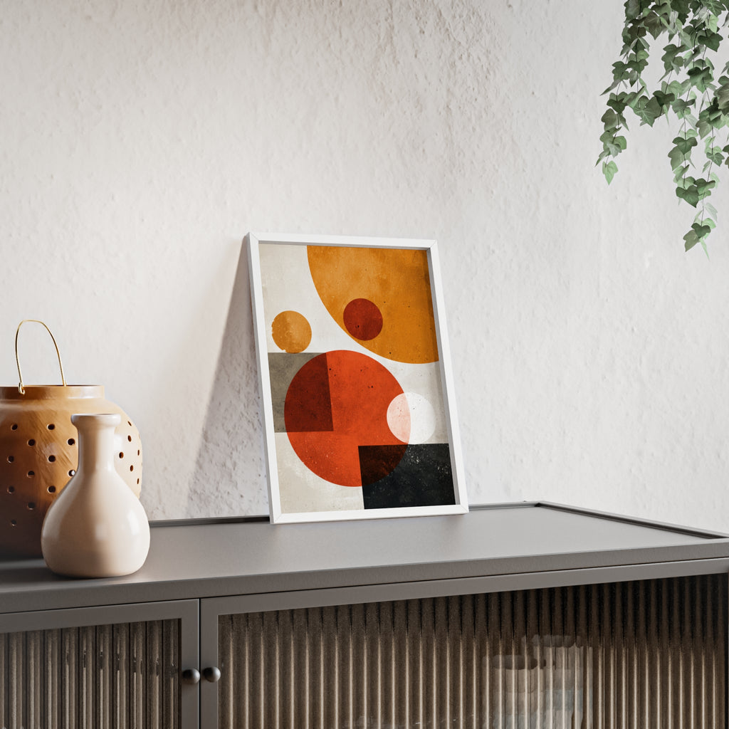 Abstraktes Geometrisches Kunstposter im Holzrahmen | Moderne Wanddeko, Minimalistisches Wohnzimmer & Büro, Boho Wandkunst