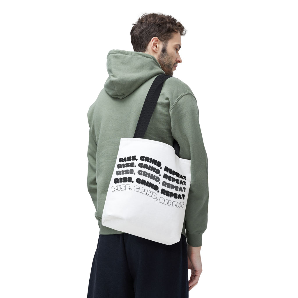 Motivierende Tote Bag - Stofftasche mit Spruch Rise Grind Repeat | Einkaufstasche Geschenk für Frauen, Studenten & Alltag