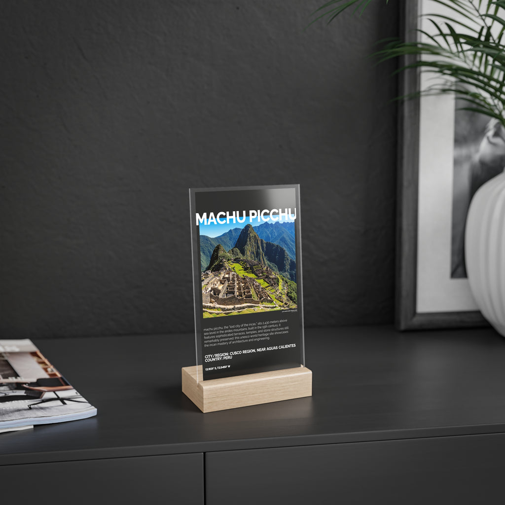 Machu Picchu Acrylschild mit Holzständer | Sammlerstück & Geschenk - World Wonder Collector Series