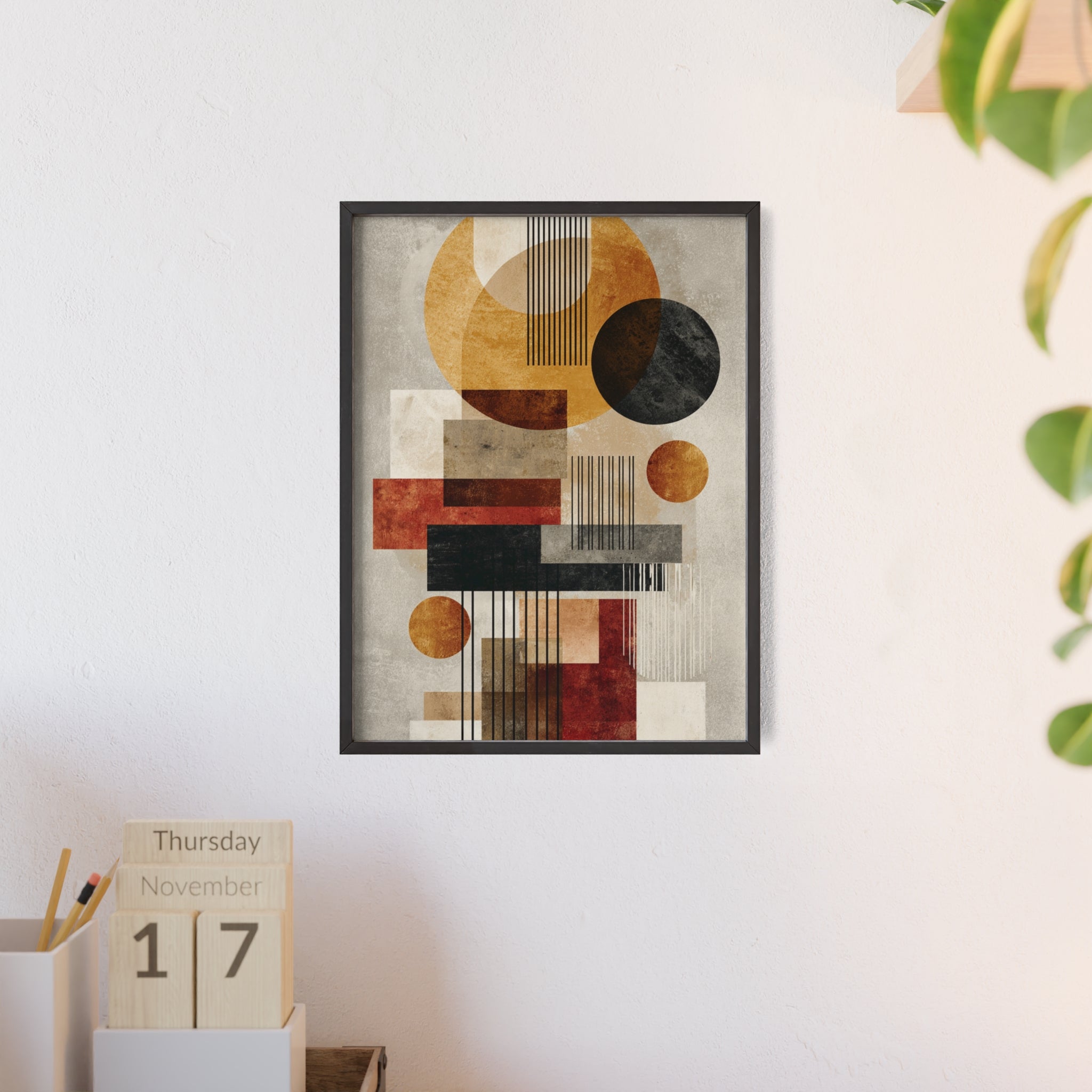 Boho Poster im Holzrahmen | Moderne Boho Wandkunst, Geometrische Wohnraumdeko, Geschenk für Kunstliebhaber, Abstraktes Design