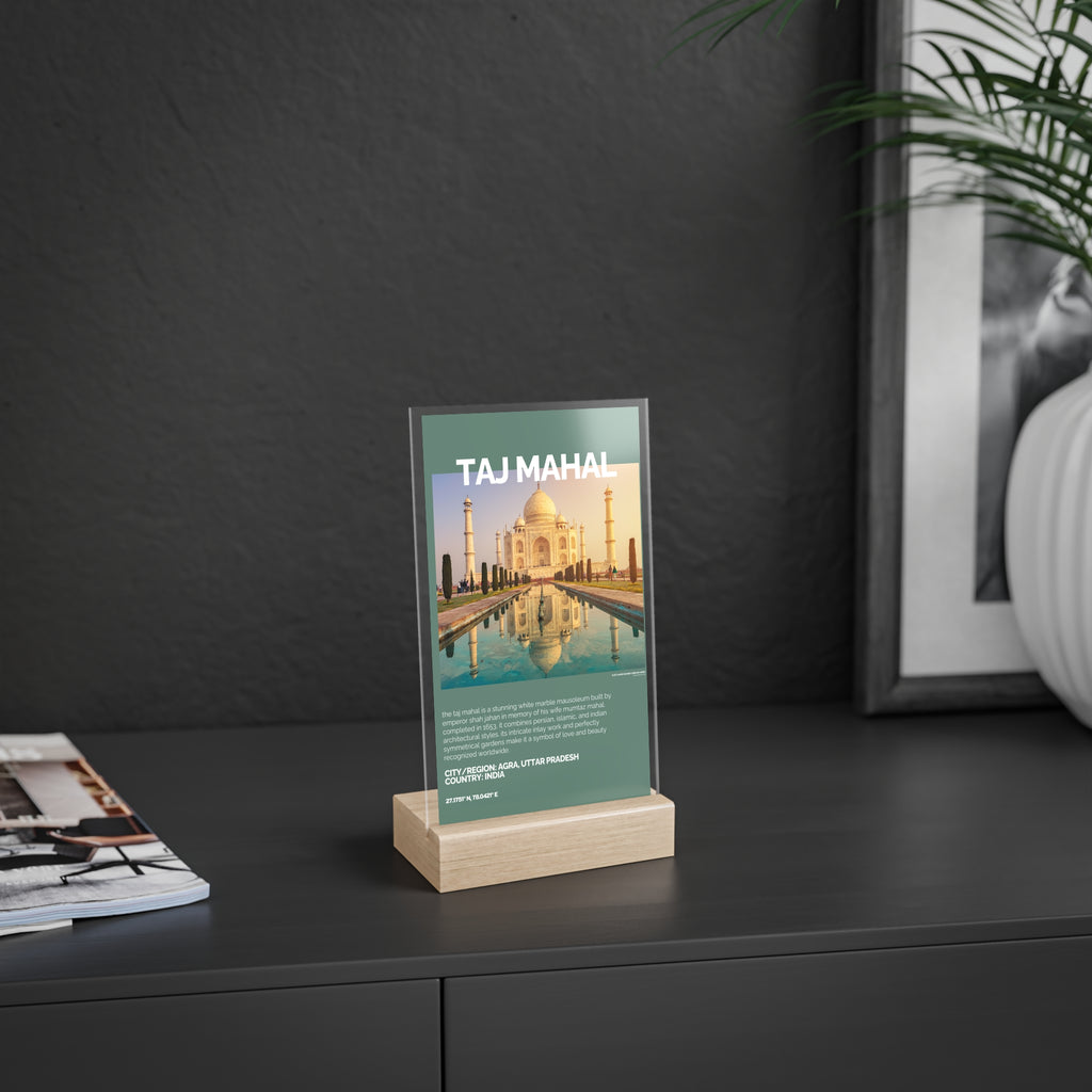 Taj Mahal Acrylschild mit Holzständer | Sammlerstück & Geschenk - World Wonder Collector Series