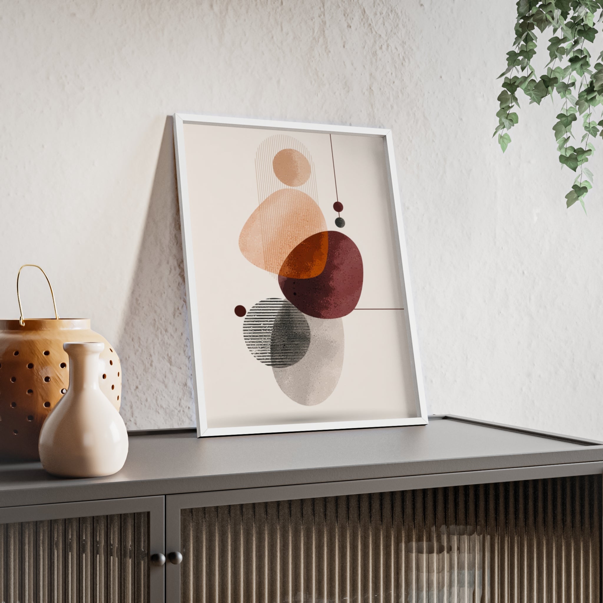 Modernes Abstraktes Kunstposter mit Holzrahmen | Boho Wanddeko | Minimalistische Wohnkultur | Galerie-Wandkunst | Einzigartiges Geschenk