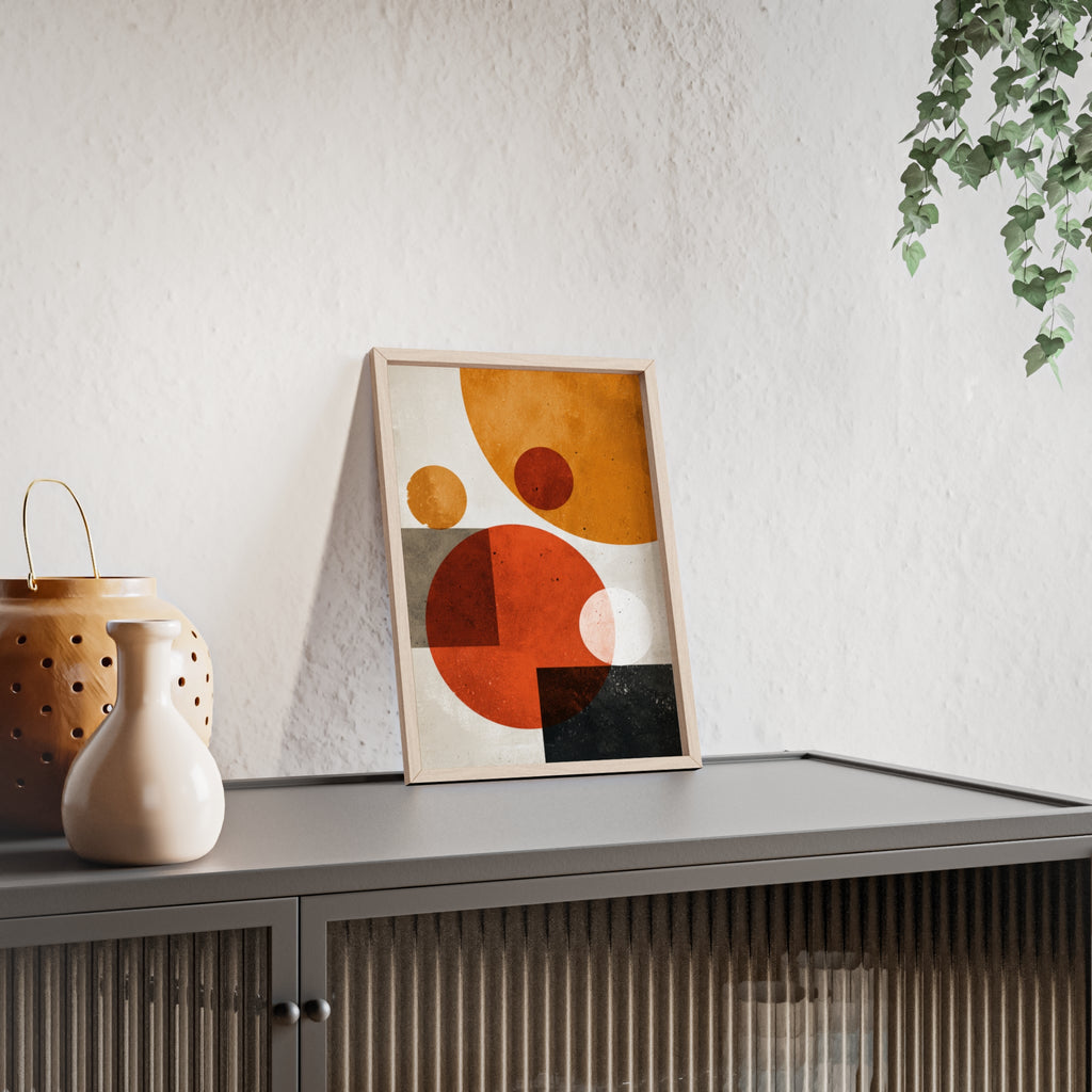 Abstraktes Geometrisches Kunstposter im Holzrahmen | Moderne Wanddeko, Minimalistisches Wohnzimmer & Büro, Boho Wandkunst