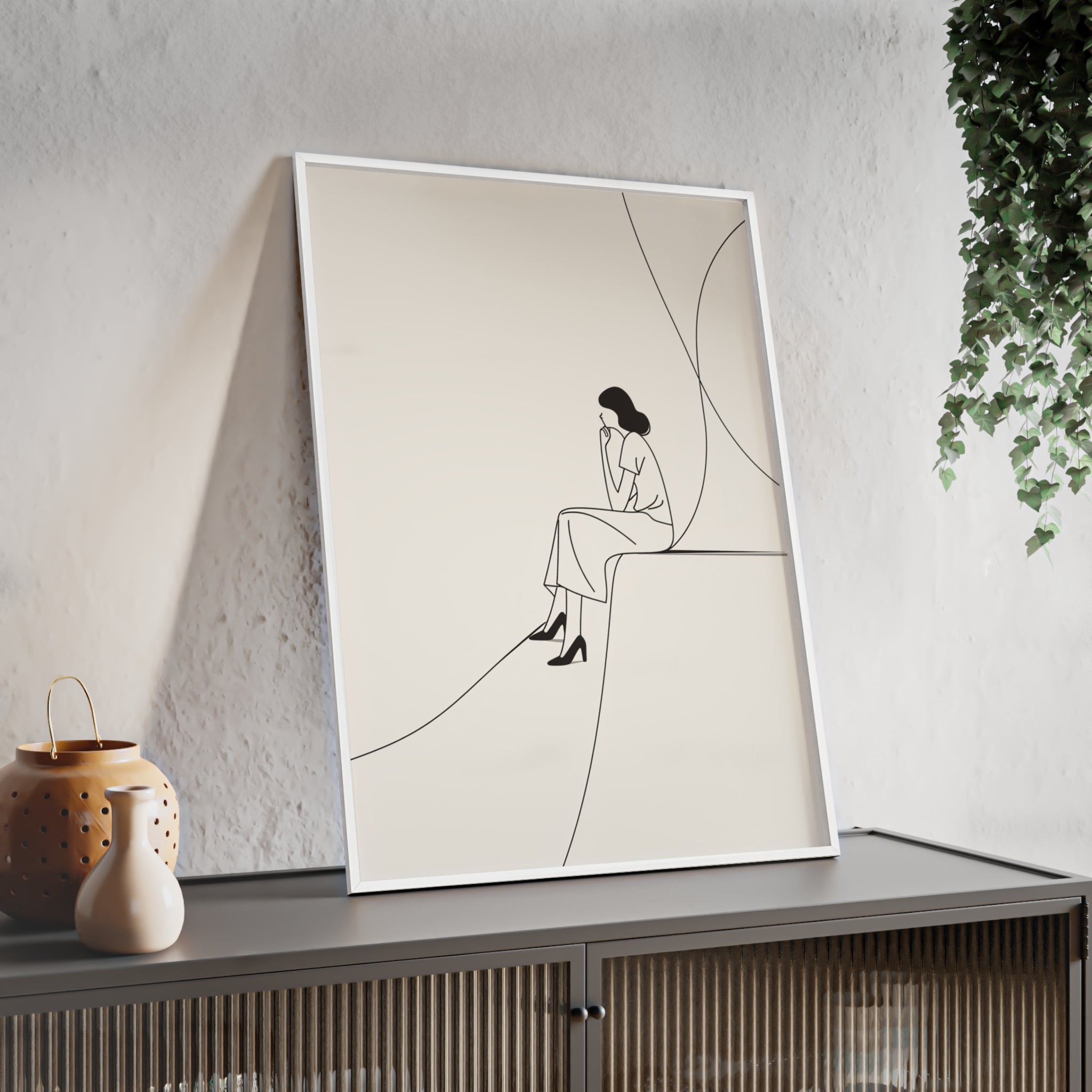 Minimalist Framed Art Print, Modern Wall Decor, Female Line Drawing, Elegant Home Art, Gift for Her