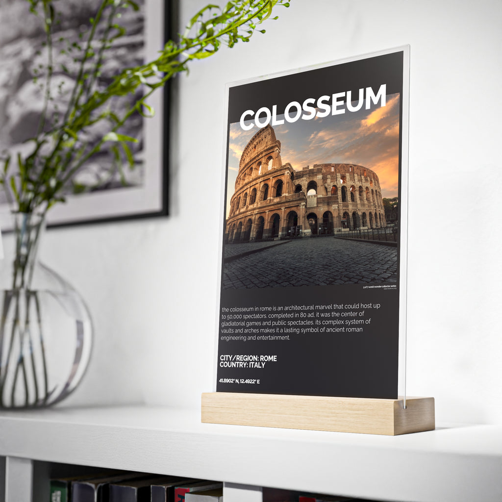 Kolosseum Acrylschild mit Holzständer | Sammlerstück & Geschenk - World Wonder Collector Series