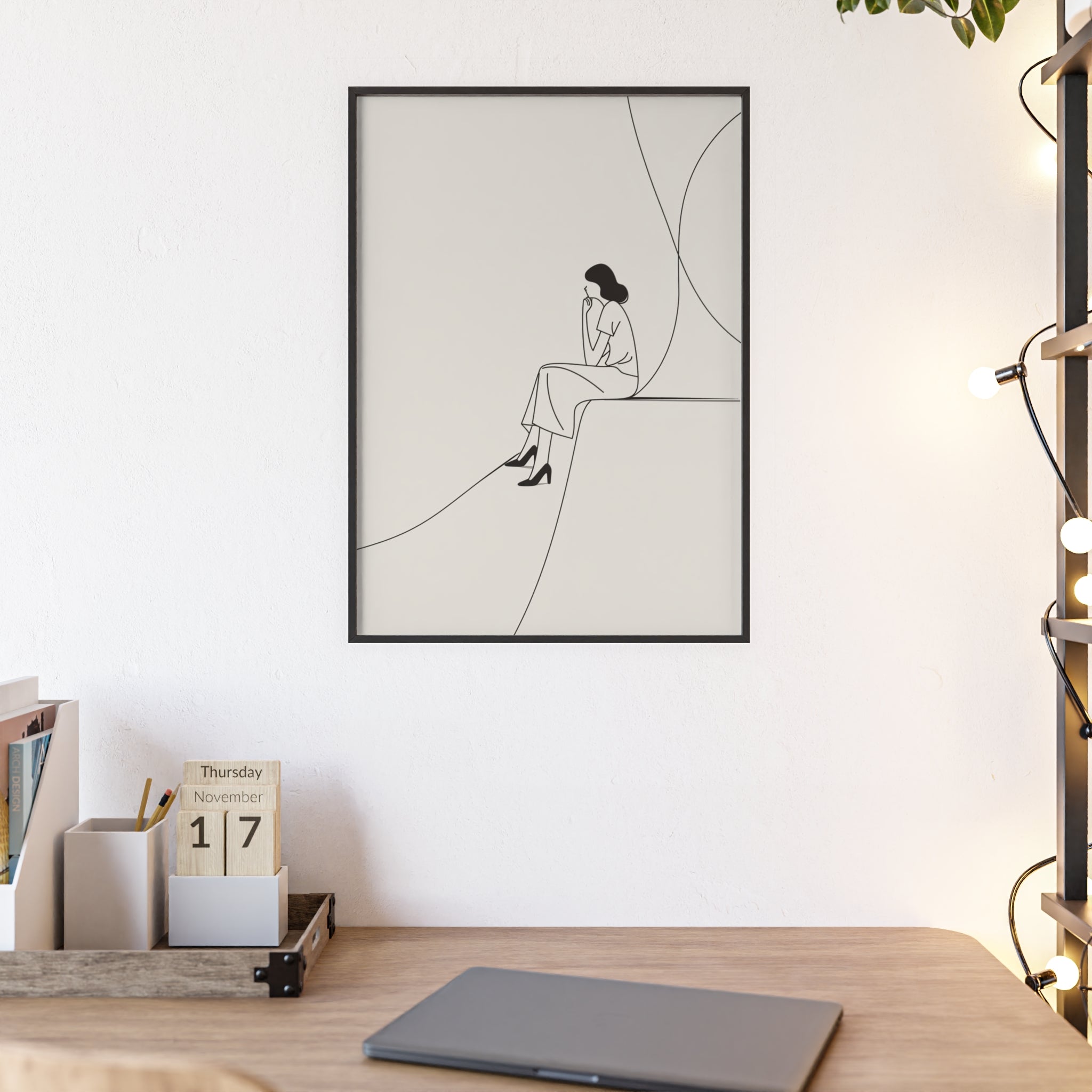 Minimalist Framed Art Print, Modern Wall Decor, Female Line Drawing, Elegant Home Art, Gift for Her