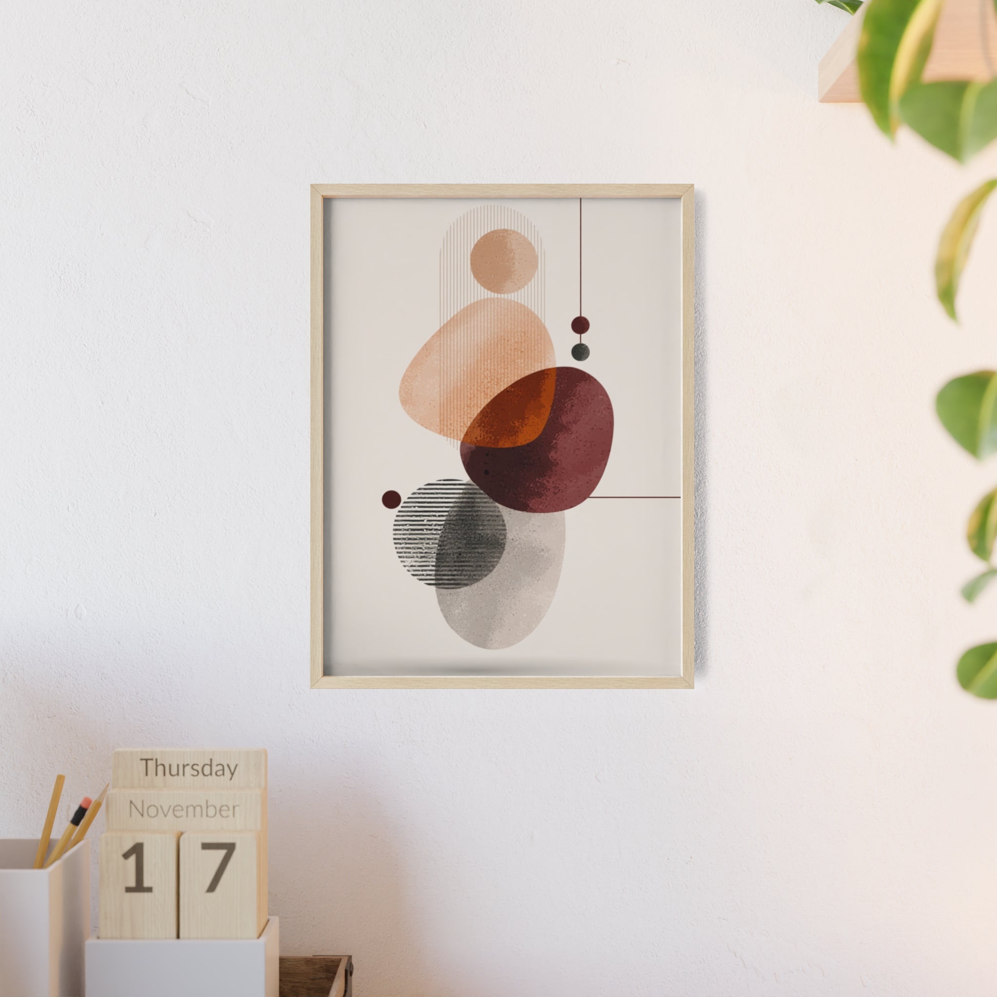 Modernes Abstraktes Kunstposter mit Holzrahmen | Boho Wanddeko | Minimalistische Wohnkultur | Galerie-Wandkunst | Einzigartiges Geschenk