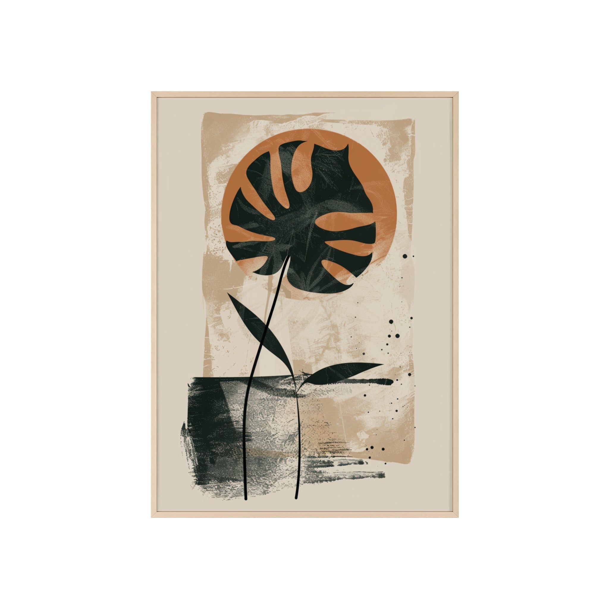 Modern Botanical Art Poster with Wooden Frame, Wall Decor, Minimalist Home Accent, Gift for Plant Lovers, Living Room Decor