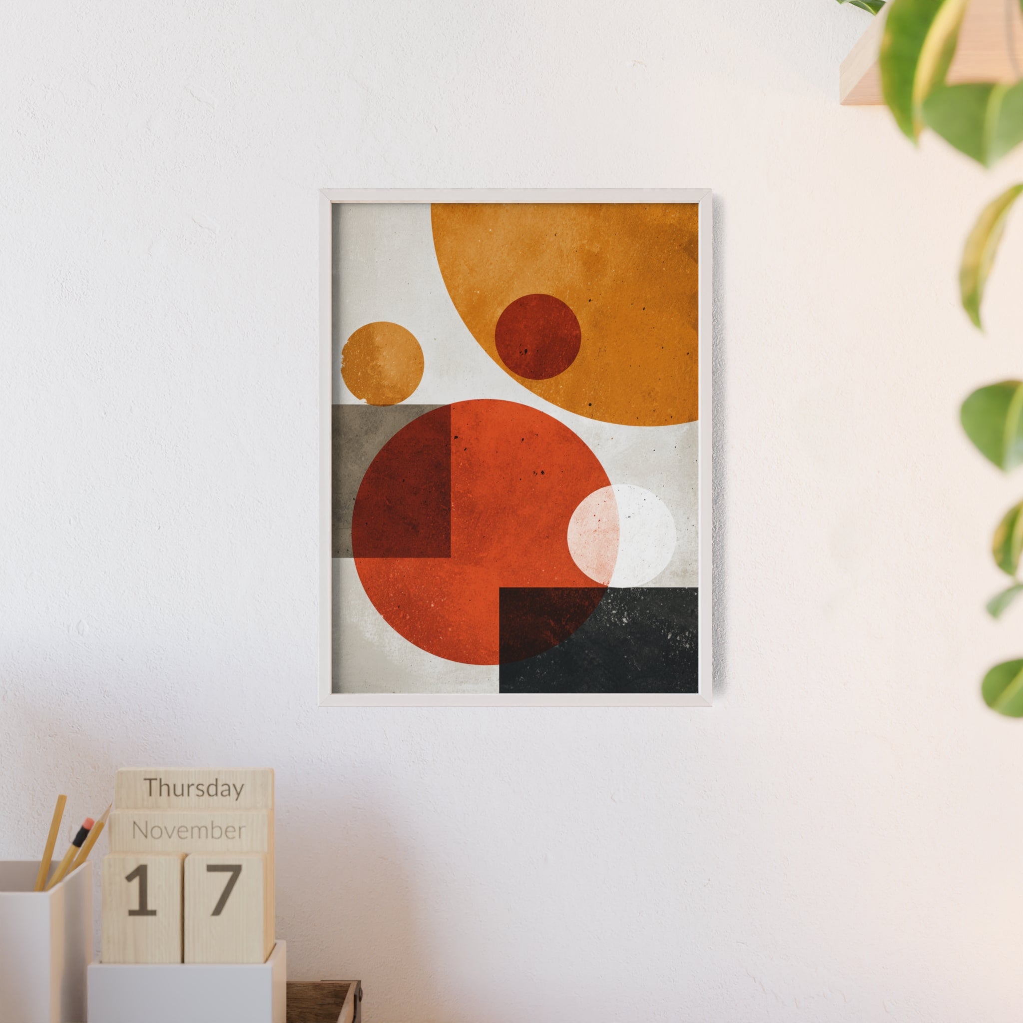 Abstraktes Geometrisches Kunstposter im Holzrahmen | Moderne Wanddeko, Minimalistisches Wohnzimmer & Büro, Boho Wandkunst