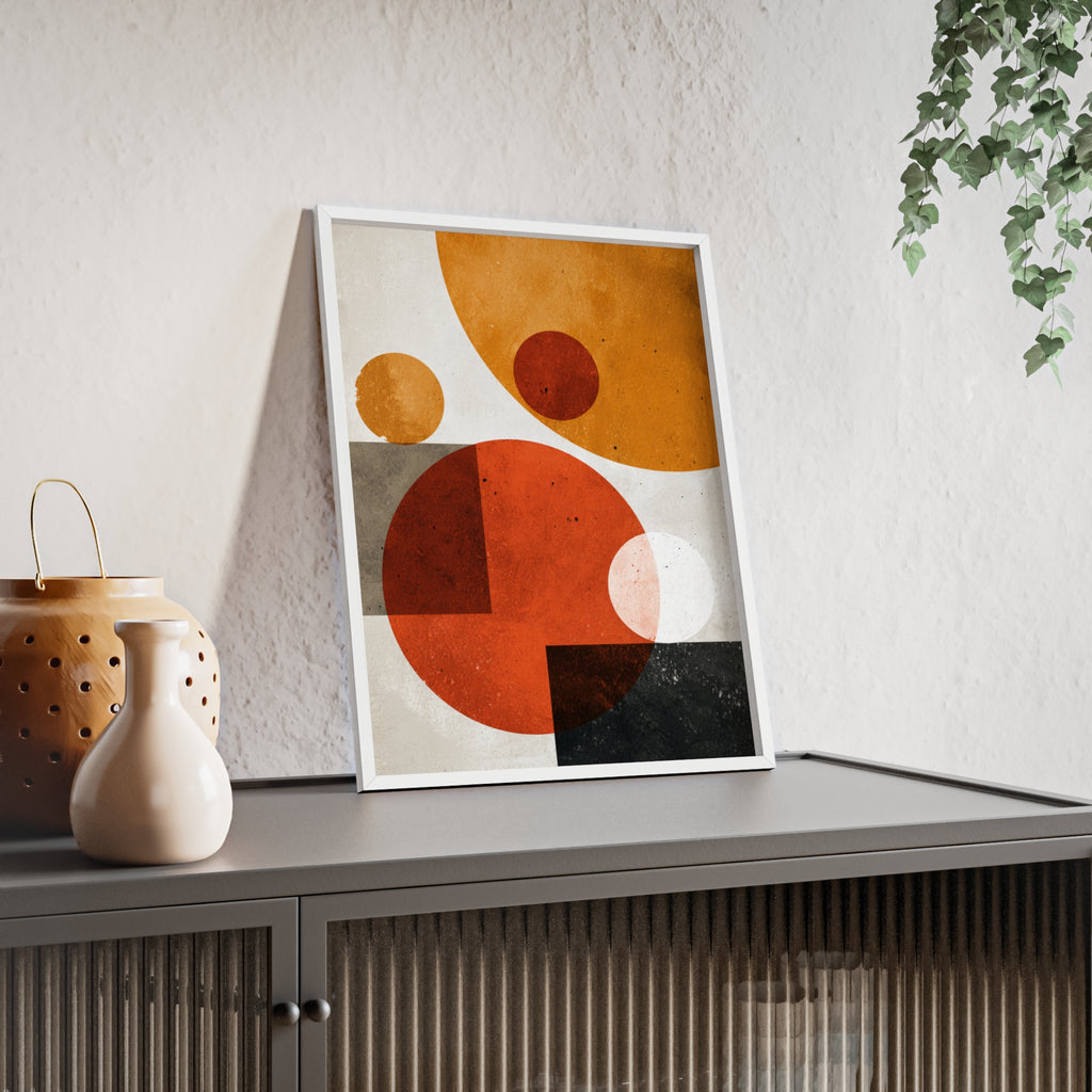 Abstraktes Geometrisches Kunstposter im Holzrahmen | Moderne Wanddeko, Minimalistisches Wohnzimmer & Büro, Boho Wandkunst