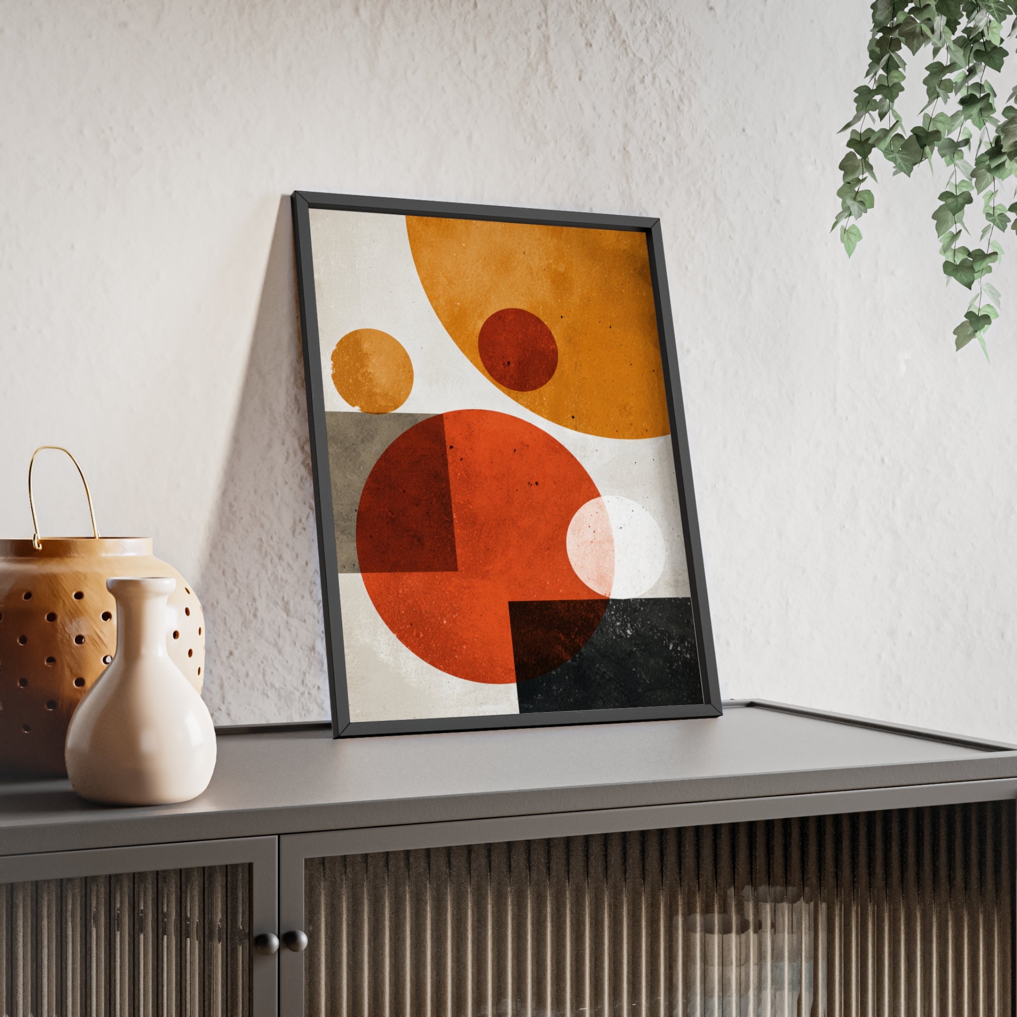 Abstraktes Geometrisches Kunstposter im Holzrahmen | Moderne Wanddeko, Minimalistisches Wohnzimmer & Büro, Boho Wandkunst