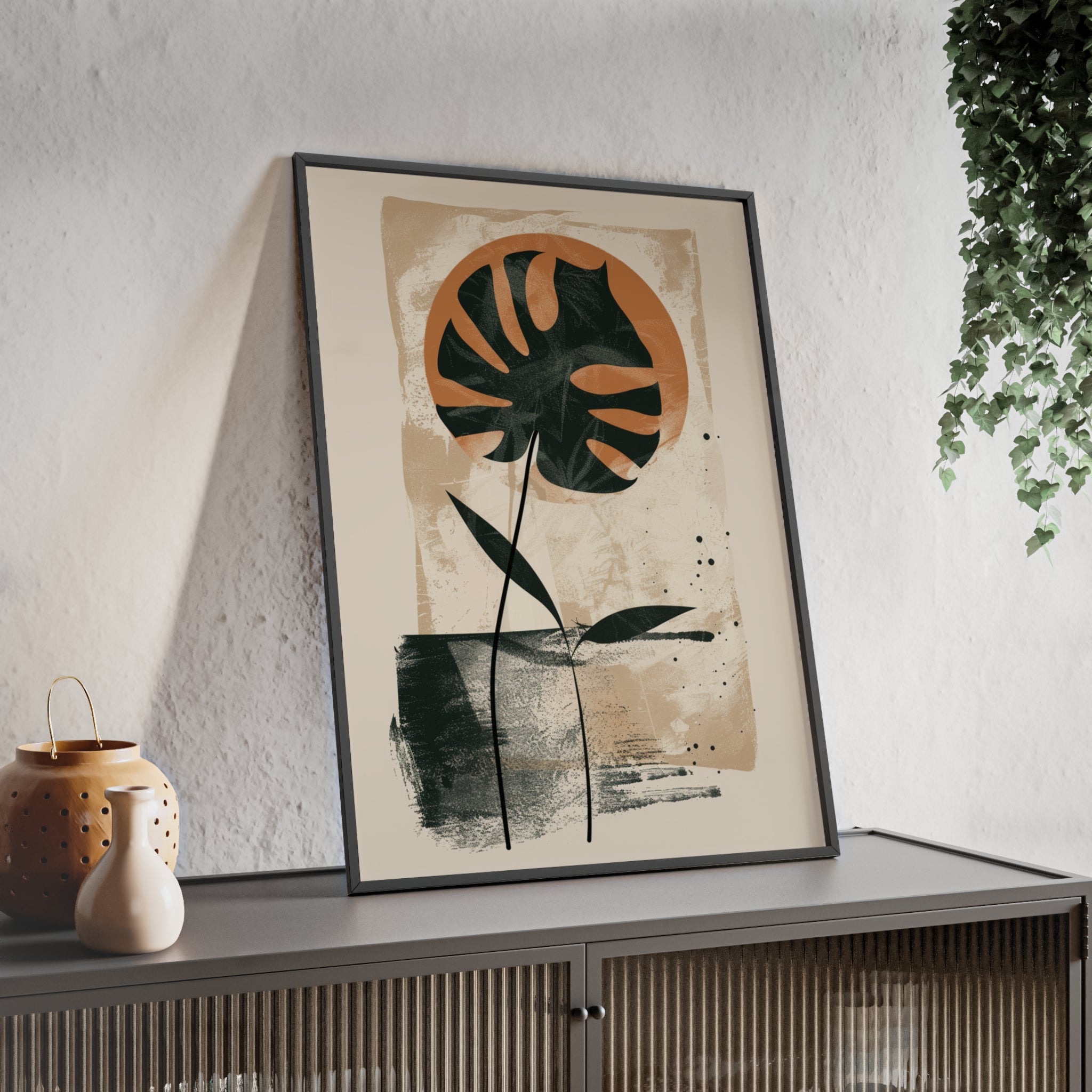 Modern Botanical Art Poster with Wooden Frame, Wall Decor, Minimalist Home Accent, Gift for Plant Lovers, Living Room Decor