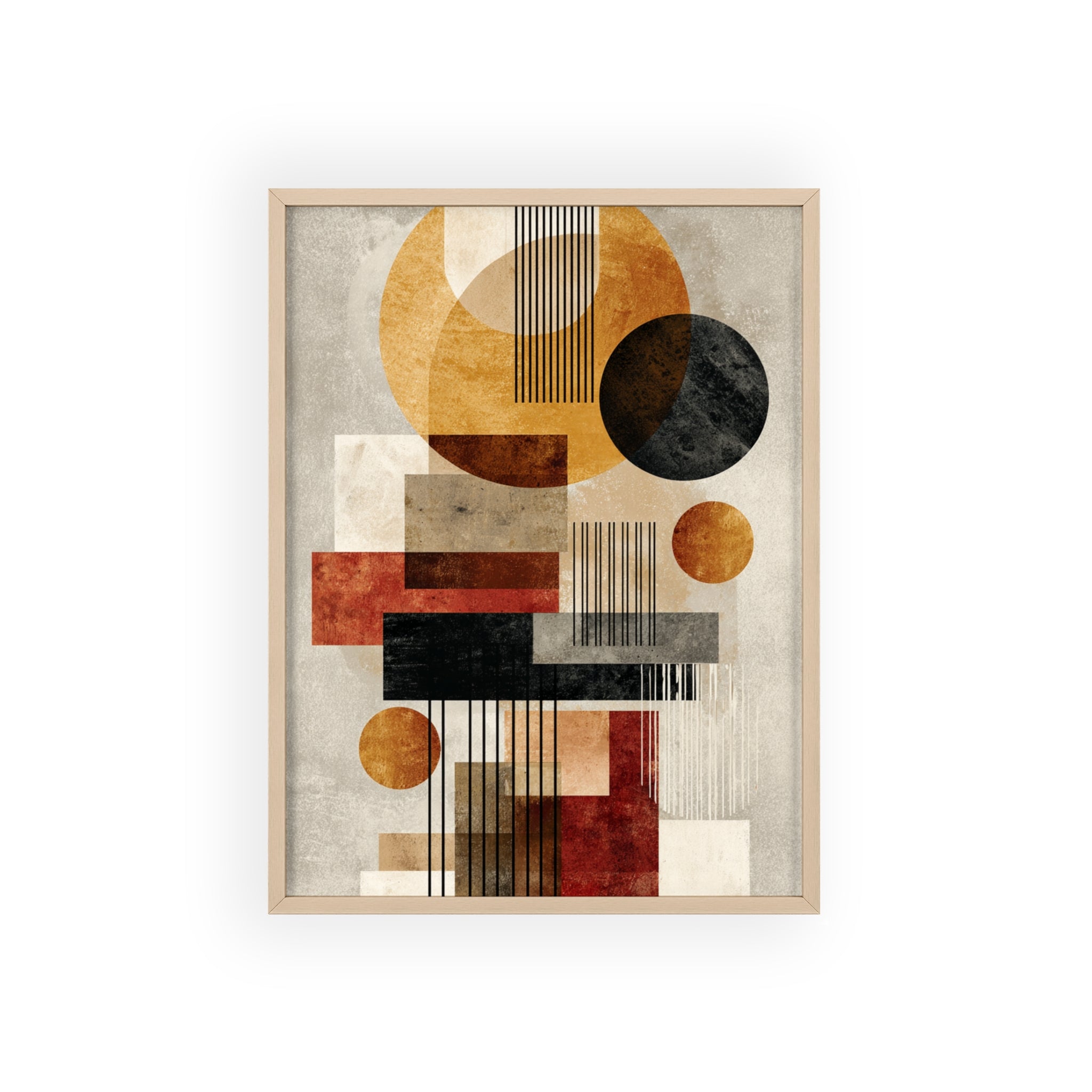 Boho Poster im Holzrahmen | Moderne Boho Wandkunst, Geometrische Wohnraumdeko, Geschenk für Kunstliebhaber, Abstraktes Design