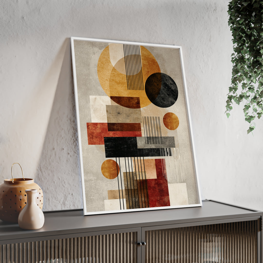 Boho Poster im Holzrahmen | Moderne Boho Wandkunst, Geometrische Wohnraumdeko, Geschenk für Kunstliebhaber, Abstraktes Design