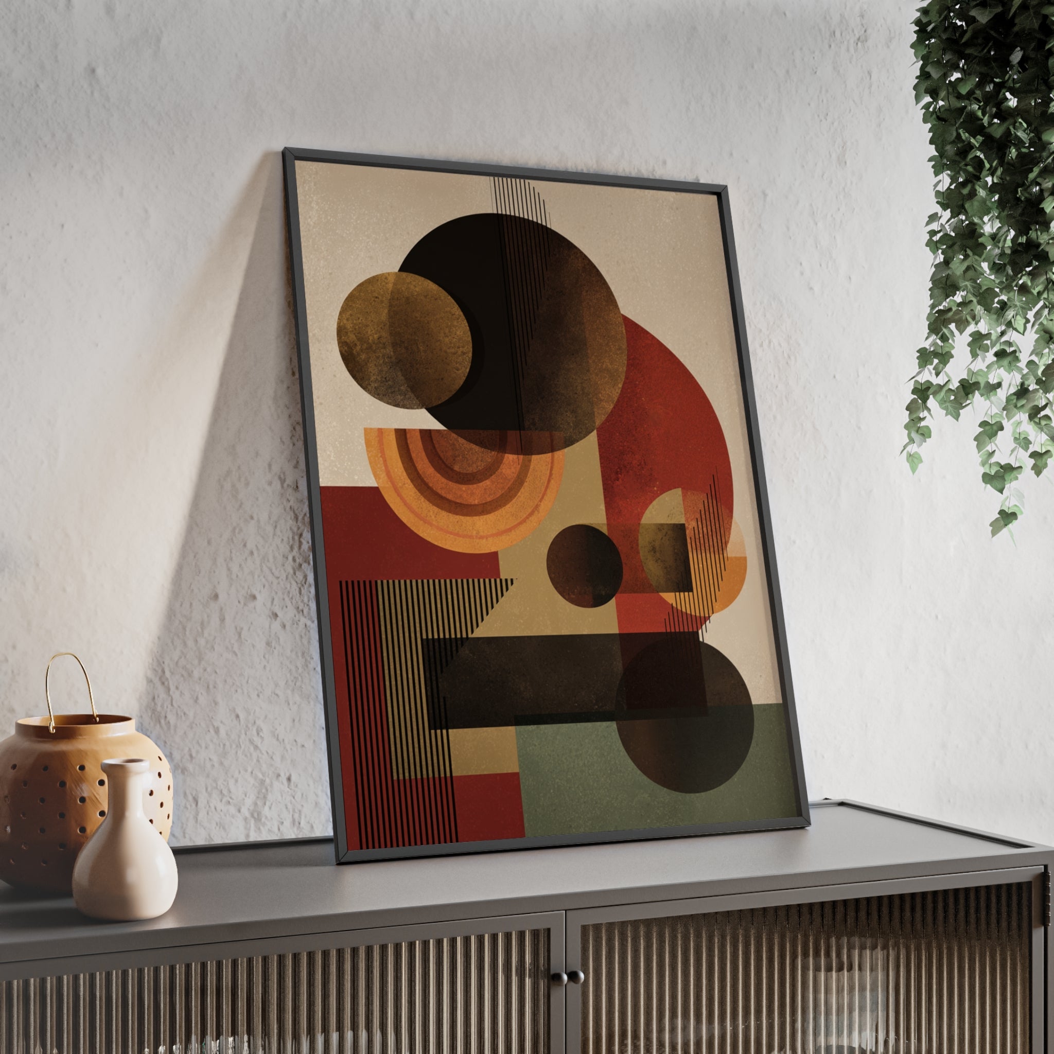 Künstlerisches Geometrisches Poster im Holzrahmen | Moderne Wohnraumdeko, Wandkunst, Geschenk für Kunstliebhaber, Minimalistische Kunst