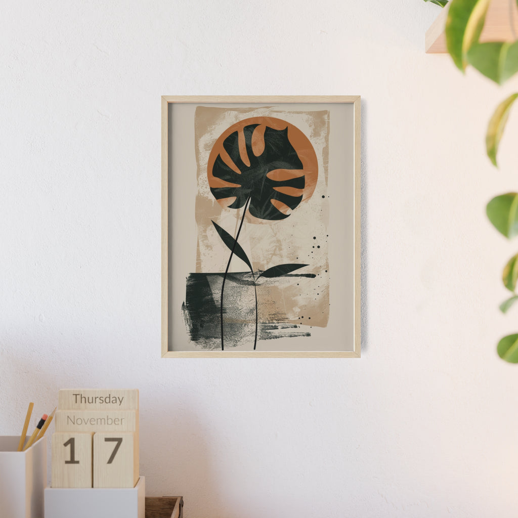 Modern Botanical Art Poster with Wooden Frame, Wall Decor, Minimalist Home Accent, Gift for Plant Lovers, Living Room Decor