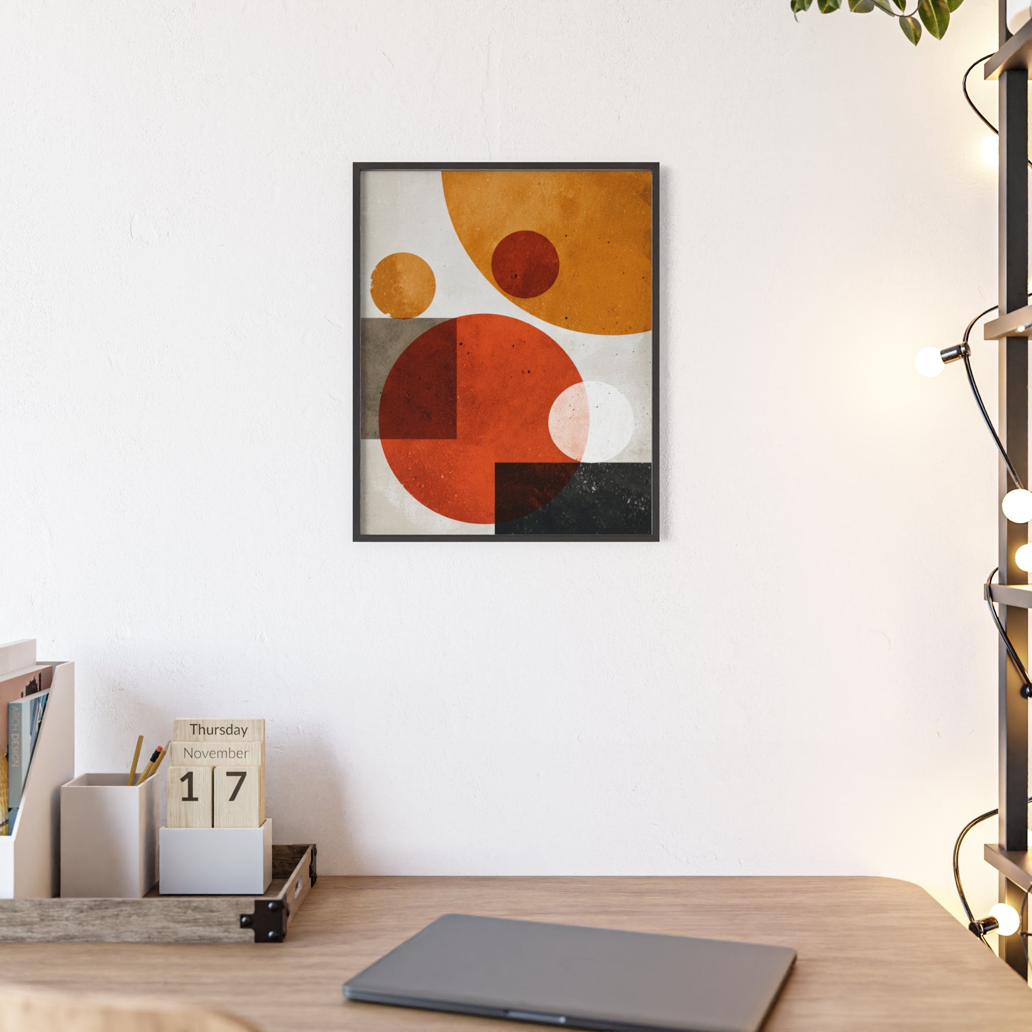 Abstraktes Geometrisches Kunstposter im Holzrahmen | Moderne Wanddeko, Minimalistisches Wohnzimmer & Büro, Boho Wandkunst