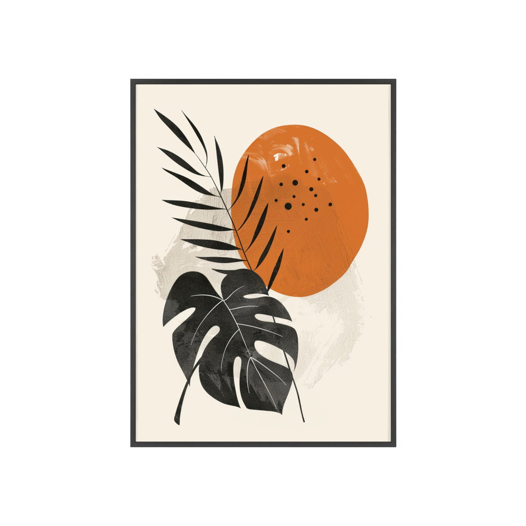 Modern Botanical Art Print with Wooden Frame, Tropical Wall Decor, Housewarming Gift, Minimalist Home Art, Nature-Inspired Design