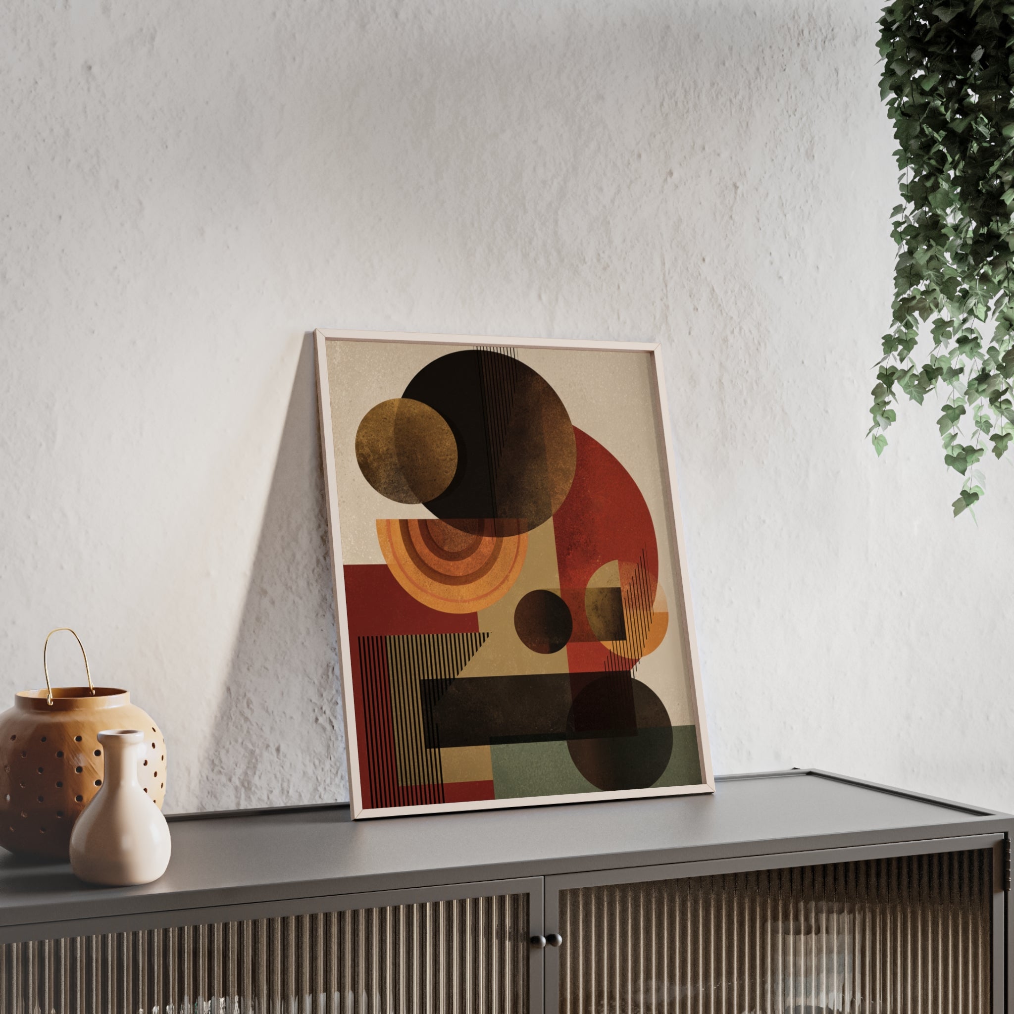 Künstlerisches Geometrisches Poster im Holzrahmen | Moderne Wohnraumdeko, Wandkunst, Geschenk für Kunstliebhaber, Minimalistische Kunst