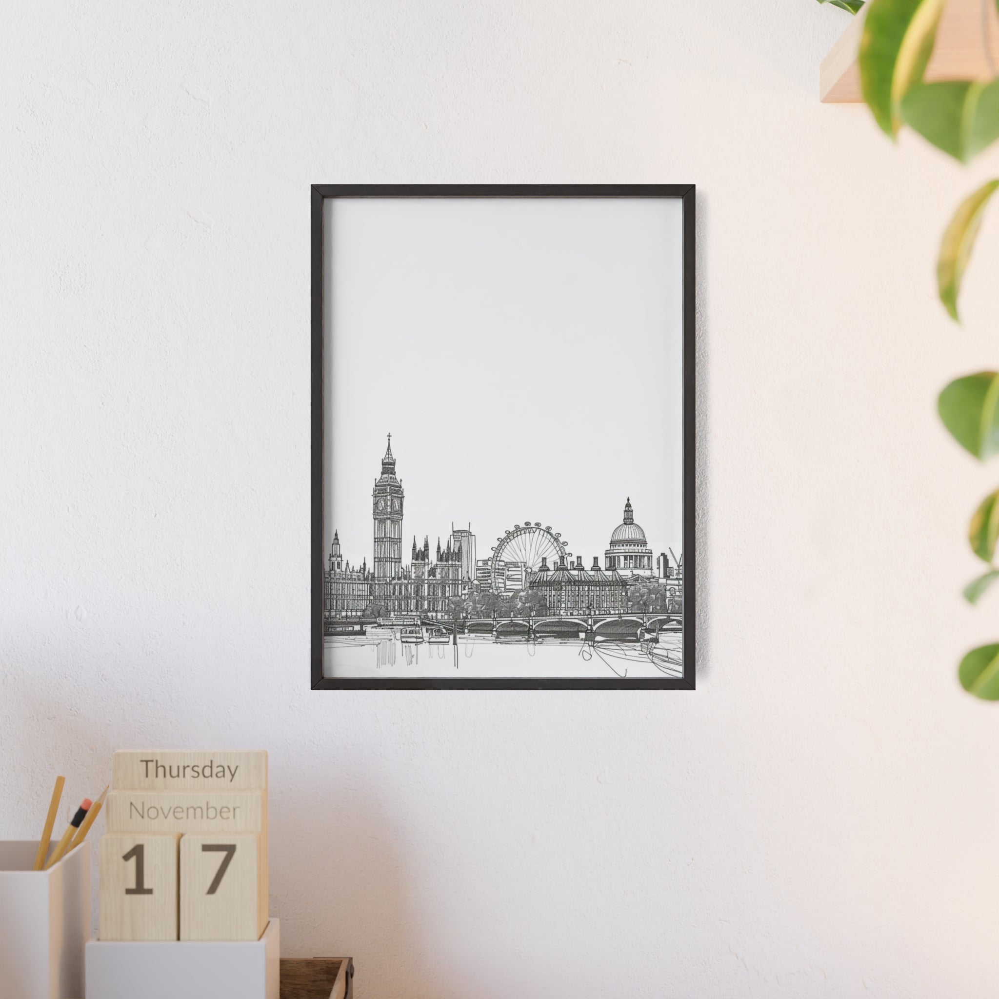 Chic Cityscape Posters with Wooden Frame, Urban Decor, Wall Art, Home Office Art, Gift for Art Lovers, Minimalist Design