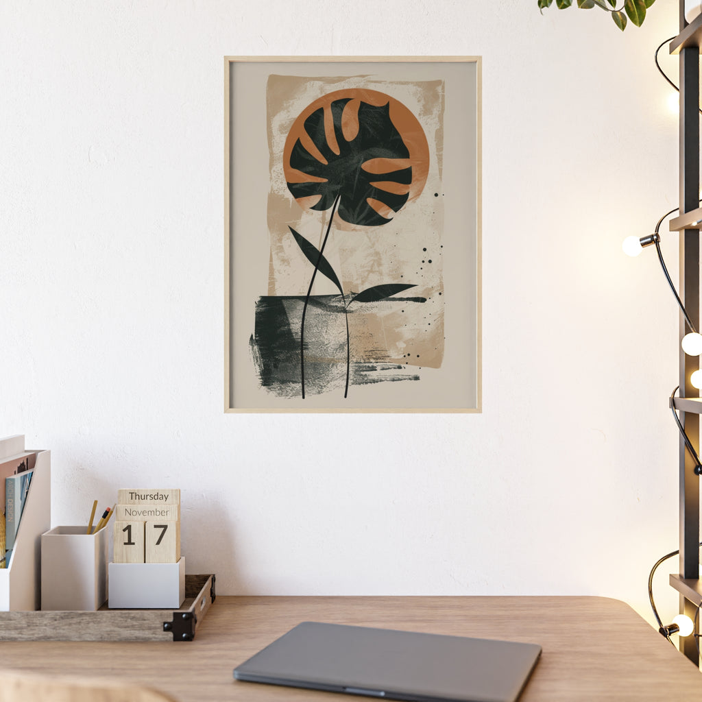 Modern Botanical Art Poster with Wooden Frame, Wall Decor, Minimalist Home Accent, Gift for Plant Lovers, Living Room Decor