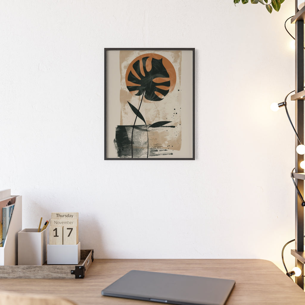 Modern Botanical Art Poster with Wooden Frame, Wall Decor, Minimalist Home Accent, Gift for Plant Lovers, Living Room Decor