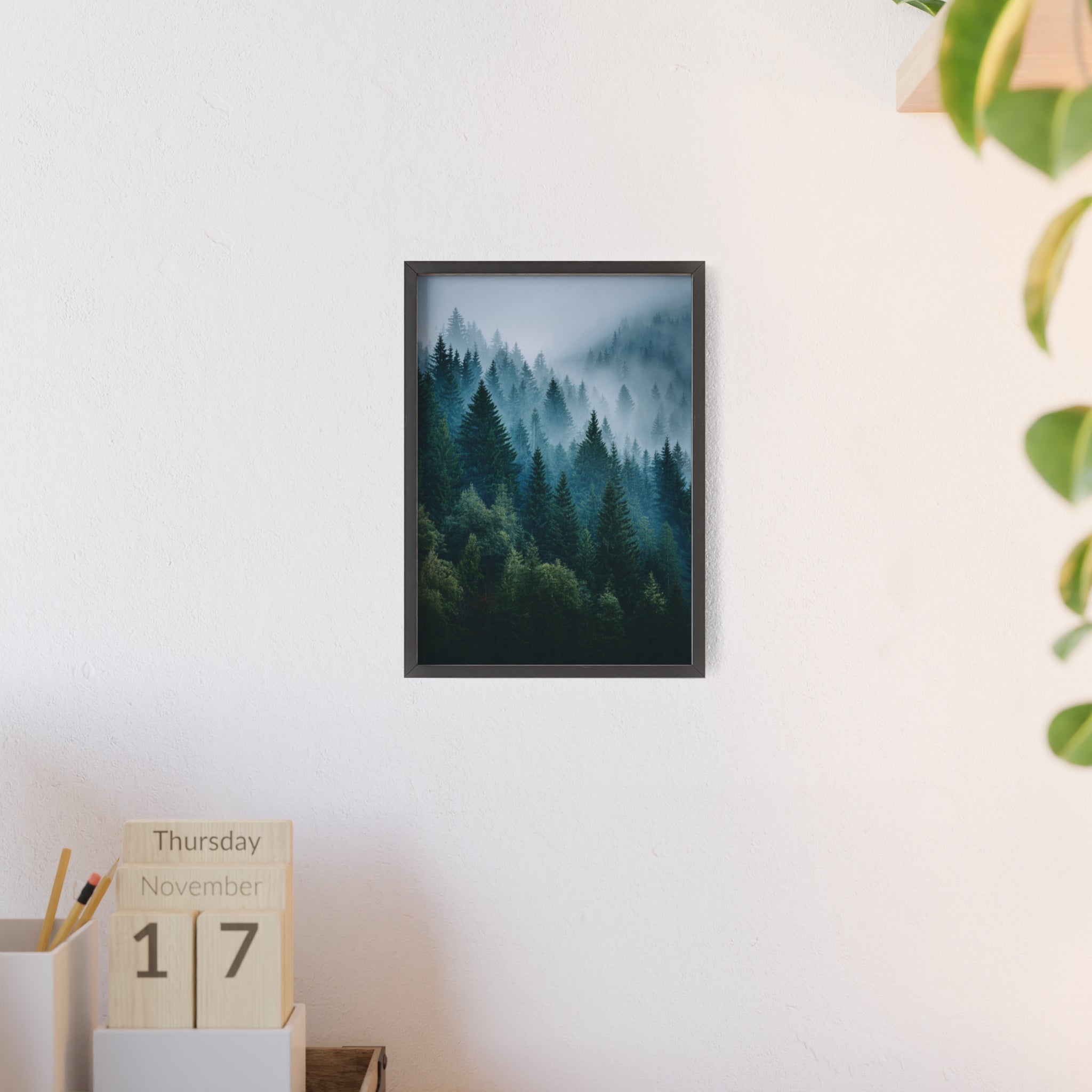 Wooden Frame Poster, Framed Art Print, Nature Wall Décor, Forest Landscape Art, Home Decor Gift, Rustic Bedroom Artwork