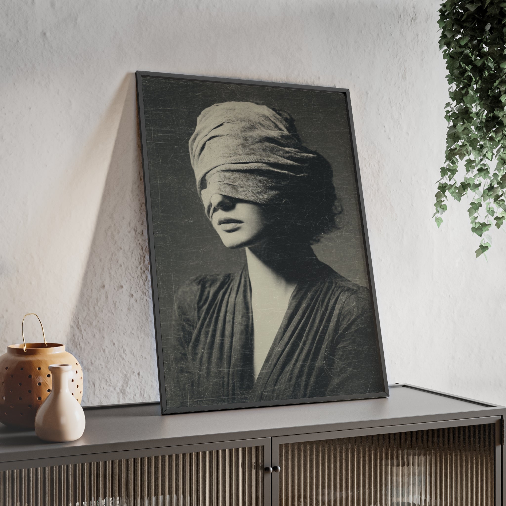 Mystisches Frauenportrait Kunstposter im Holzrahmen | Moderne Wanddeko, Minimalistisches Wohnzimmer & Büro, Boho Wandkunst