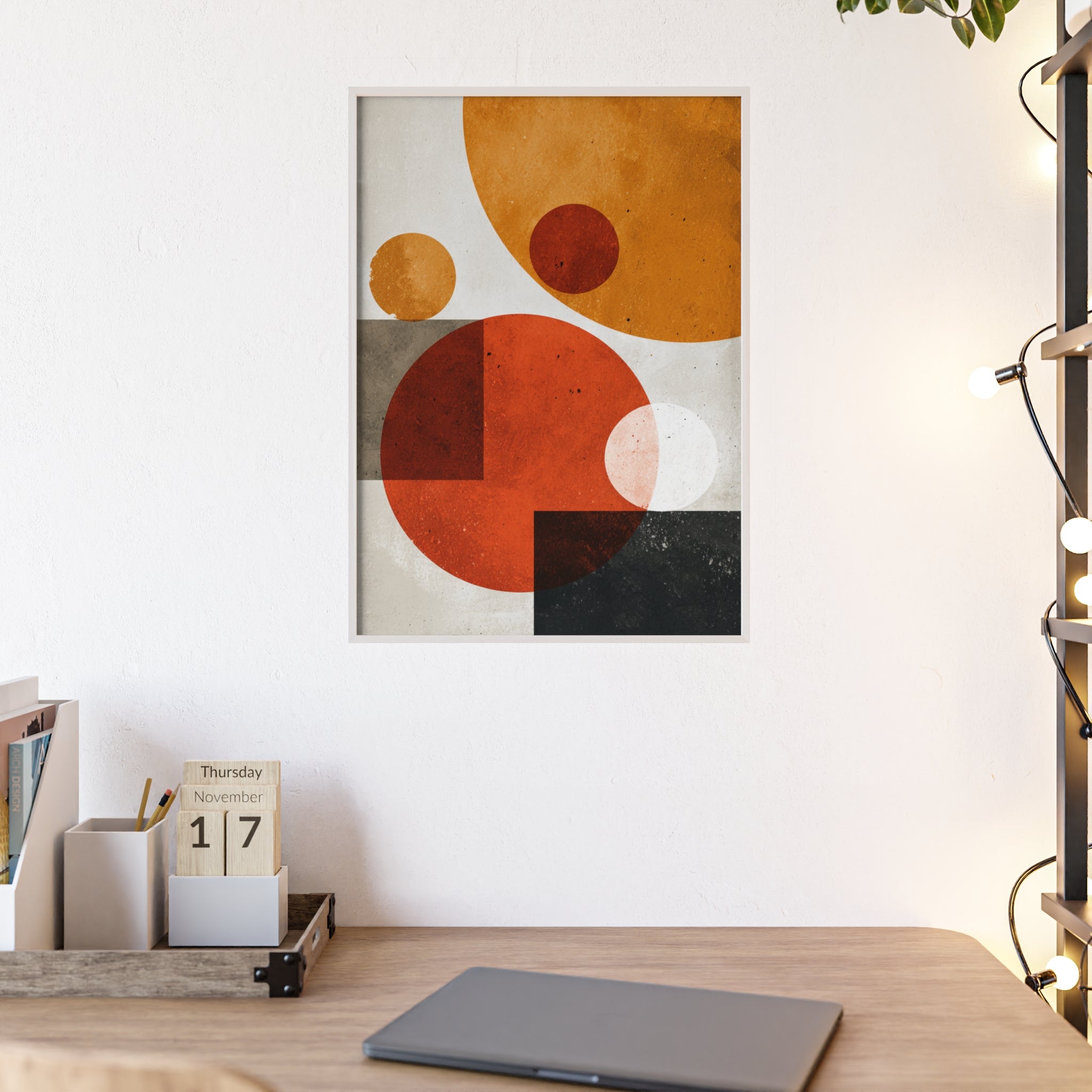 Abstraktes Geometrisches Kunstposter im Holzrahmen | Moderne Wanddeko, Minimalistisches Wohnzimmer & Büro, Boho Wandkunst