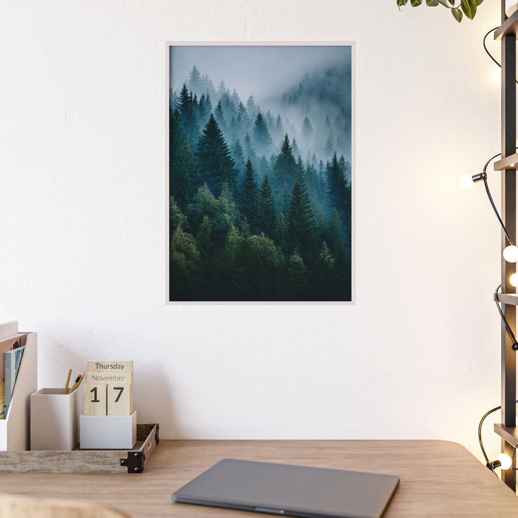 Wooden Frame Poster, Framed Art Print, Nature Wall Décor, Forest Landscape Art, Home Decor Gift, Rustic Bedroom Artwork