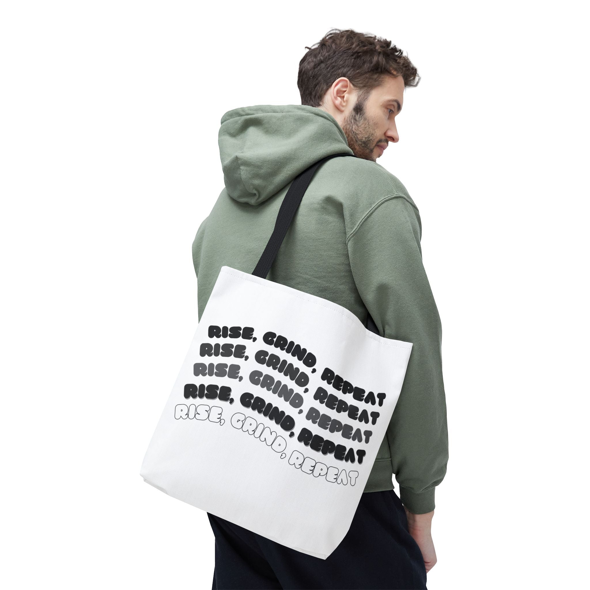 Motivierende Tote Bag - Stofftasche mit Spruch Rise Grind Repeat | Einkaufstasche Geschenk für Frauen, Studenten & Alltag
