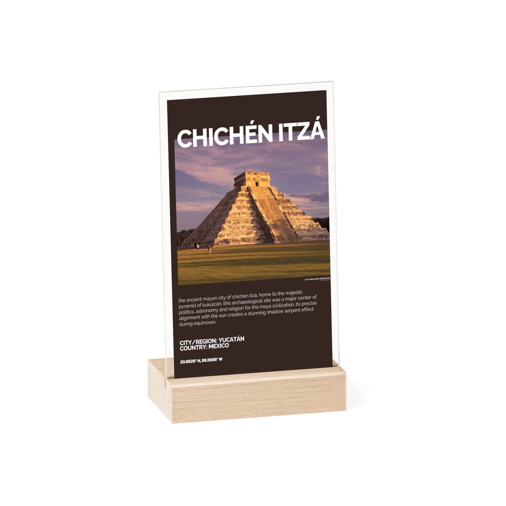 Chichén Itzá Acrylschild mit Holzständer | Sammlerstück & Geschenk - World Wonder Collector Series