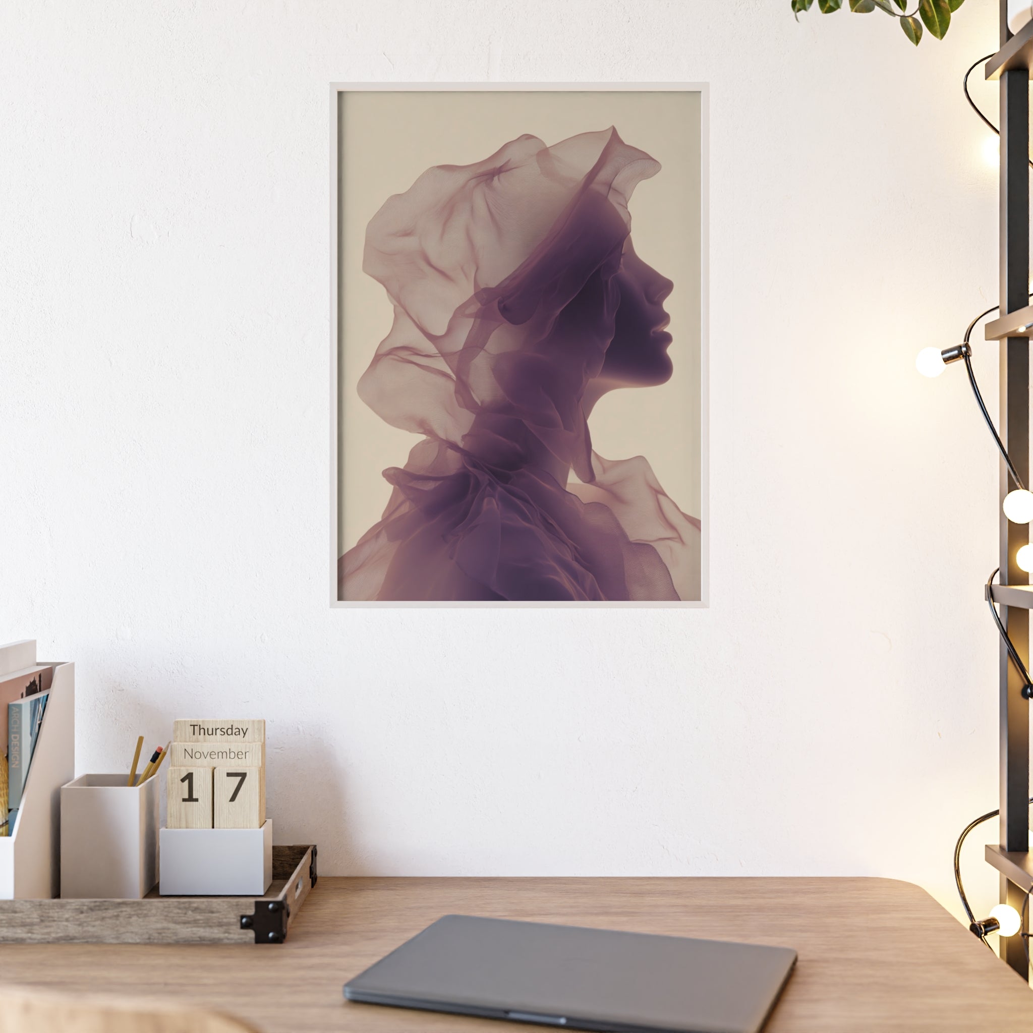 Between Dreams and Skin | Futuristisches Boho Kunstposter im Holzrahmen | Moderne Wanddeko für Wohnzimmer, Schlafzimmer & Büro