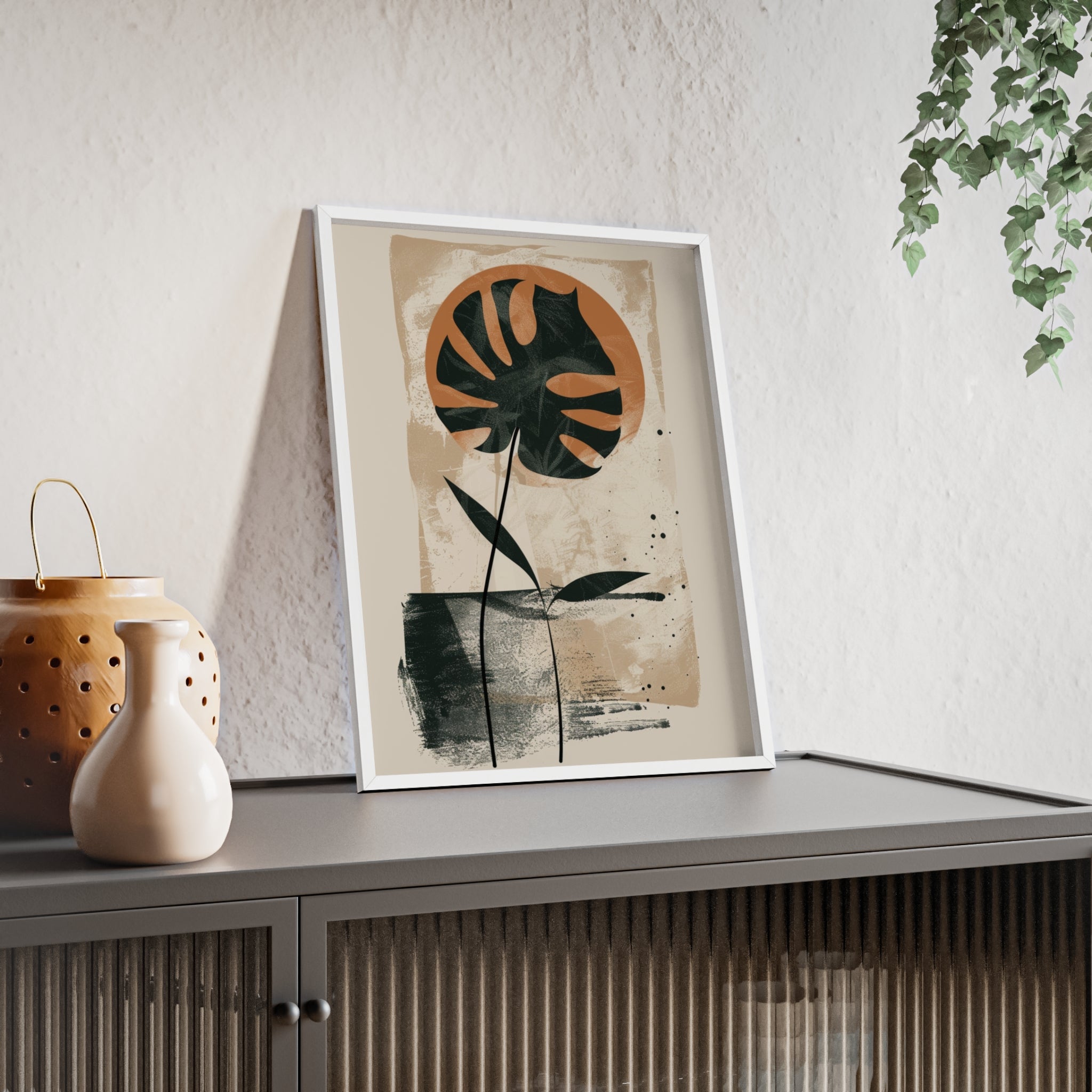 Modern Botanical Art Poster with Wooden Frame, Wall Decor, Minimalist Home Accent, Gift for Plant Lovers, Living Room Decor