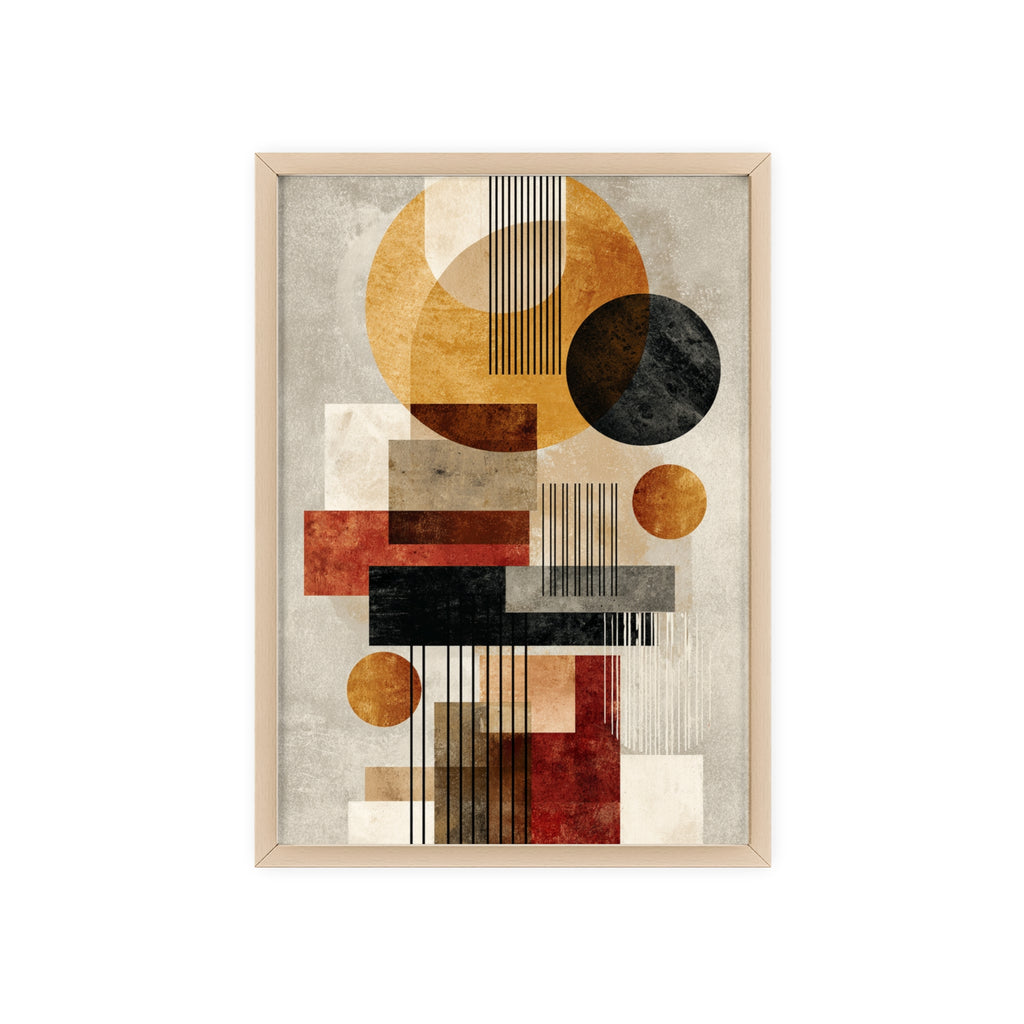 Boho Poster im Holzrahmen | Moderne Boho Wandkunst, Geometrische Wohnraumdeko, Geschenk für Kunstliebhaber, Abstraktes Design