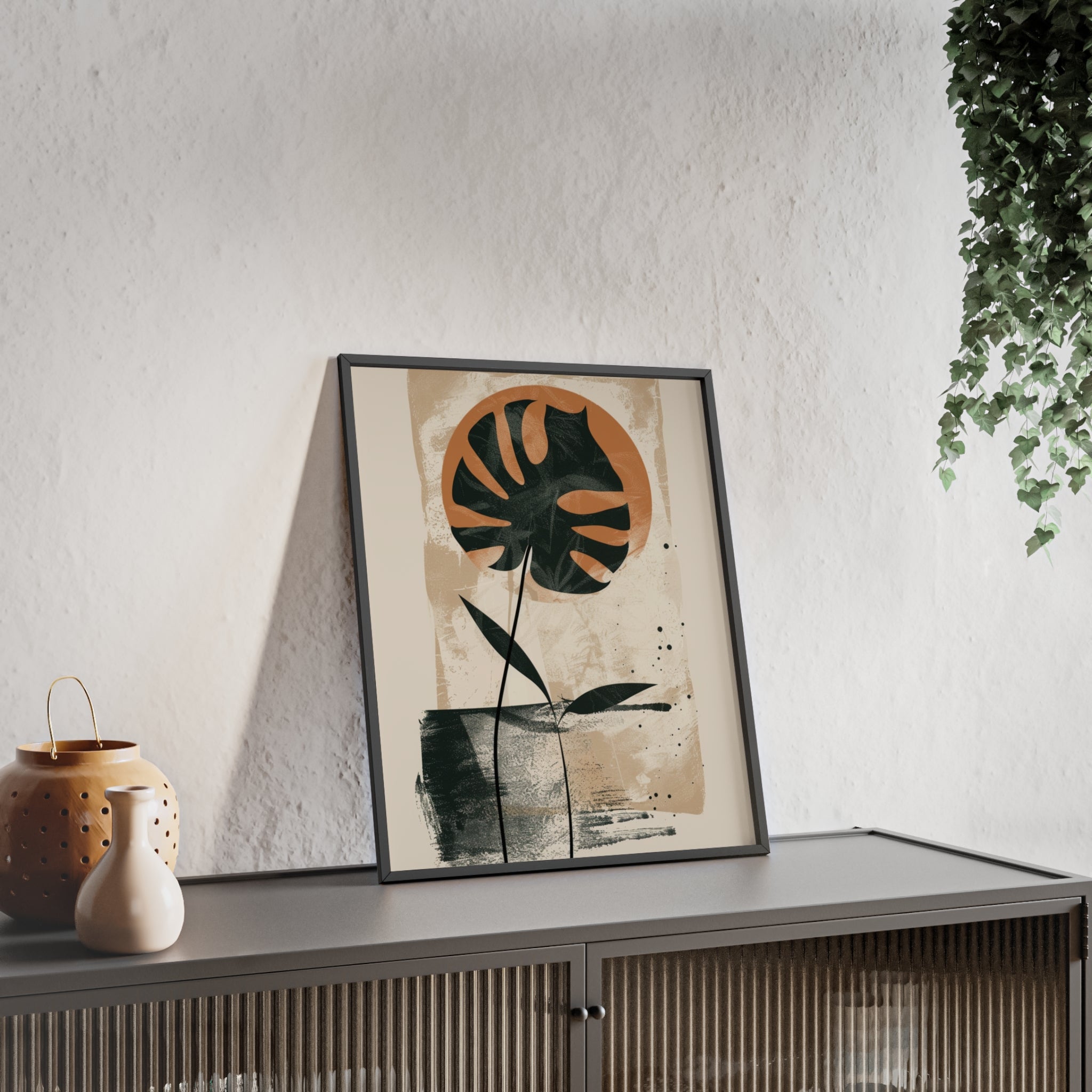 Modern Botanical Art Poster with Wooden Frame, Wall Decor, Minimalist Home Accent, Gift for Plant Lovers, Living Room Decor