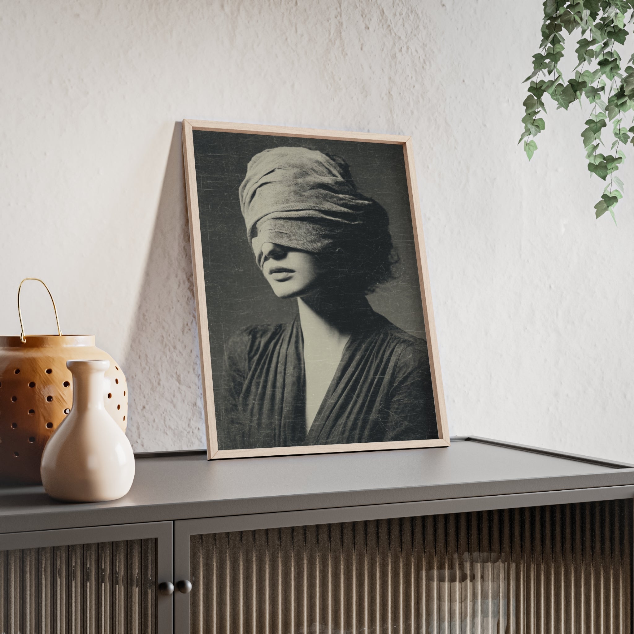 Mystisches Frauenportrait Kunstposter im Holzrahmen | Moderne Wanddeko, Minimalistisches Wohnzimmer & Büro, Boho Wandkunst