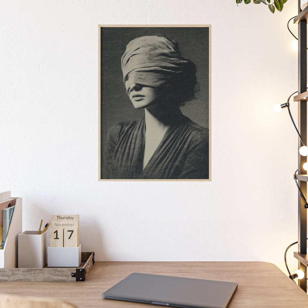 Mystisches Frauenportrait Kunstposter im Holzrahmen | Moderne Wanddeko, Minimalistisches Wohnzimmer & Büro, Boho Wandkunst