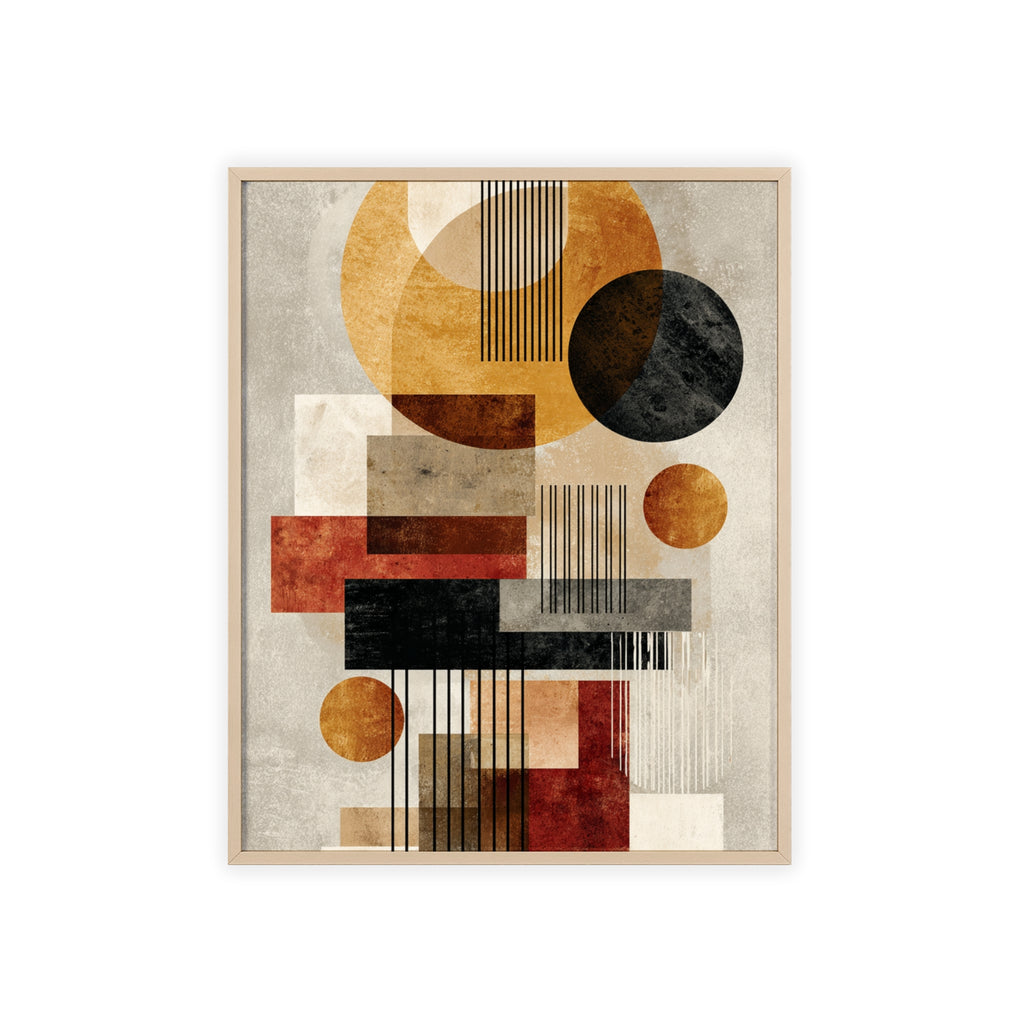 Boho Poster im Holzrahmen | Moderne Boho Wandkunst, Geometrische Wohnraumdeko, Geschenk für Kunstliebhaber, Abstraktes Design