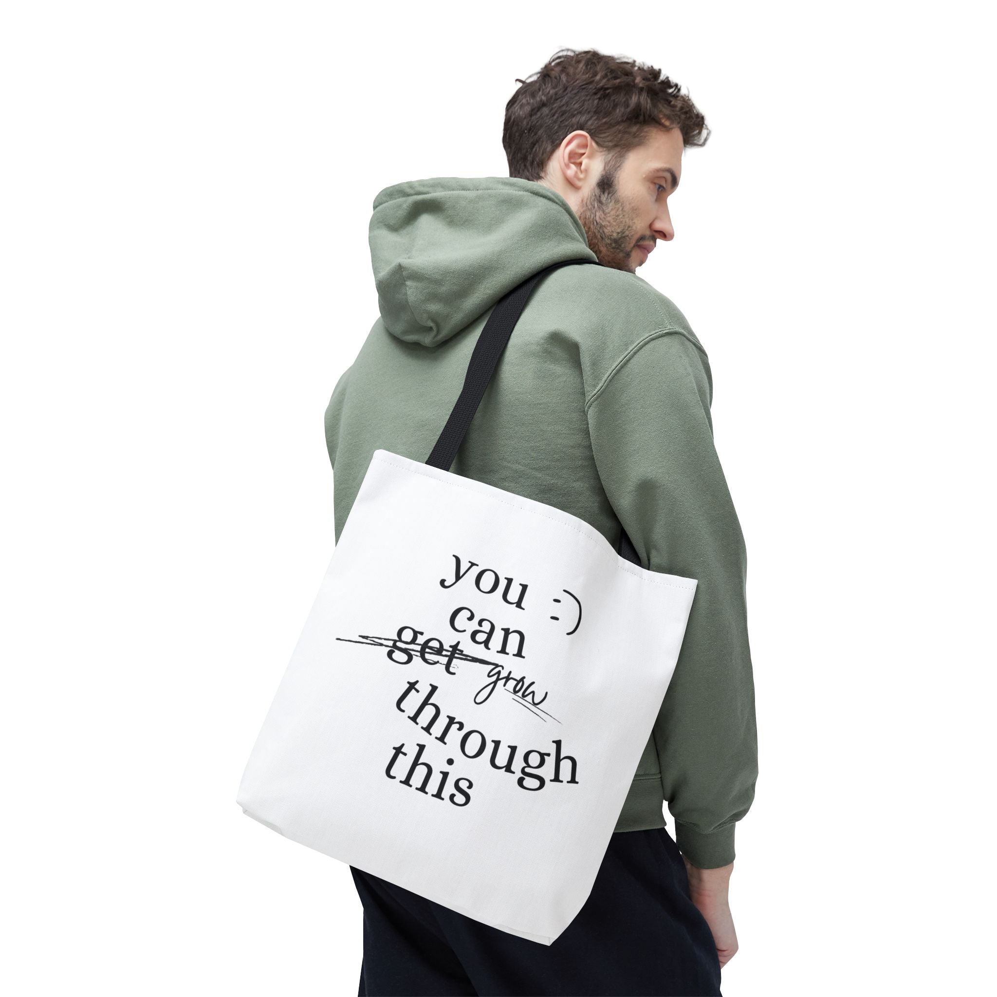 Motivierende Tote Bag - Stofftasche mit Spruch You Can Grow Through This | Einkaufstasche Geschenk für Frauen, Studenten & Alltag