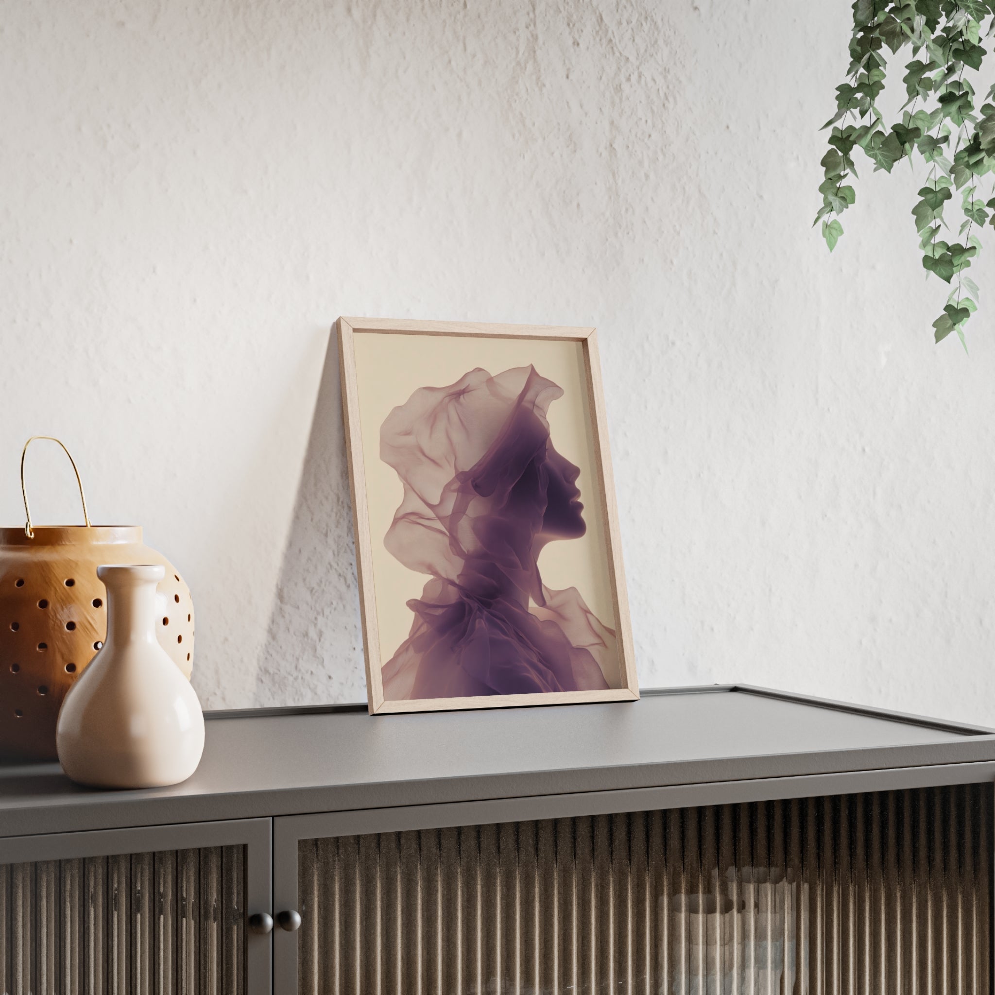 Between Dreams and Skin | Futuristisches Boho Kunstposter im Holzrahmen | Moderne Wanddeko für Wohnzimmer, Schlafzimmer & Büro