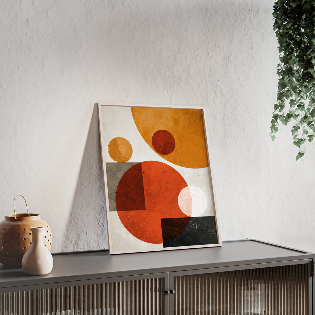 Abstraktes Geometrisches Kunstposter im Holzrahmen | Moderne Wanddeko, Minimalistisches Wohnzimmer & Büro, Boho Wandkunst