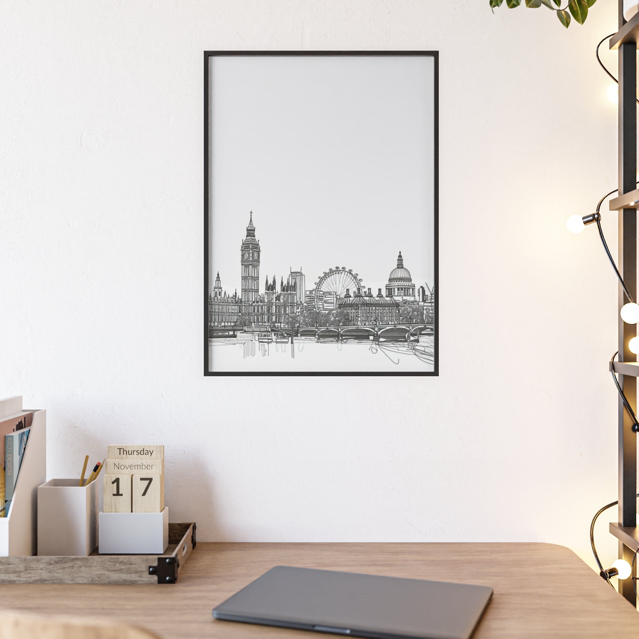 Chic Cityscape Posters with Wooden Frame, Urban Decor, Wall Art, Home Office Art, Gift for Art Lovers, Minimalist Design
