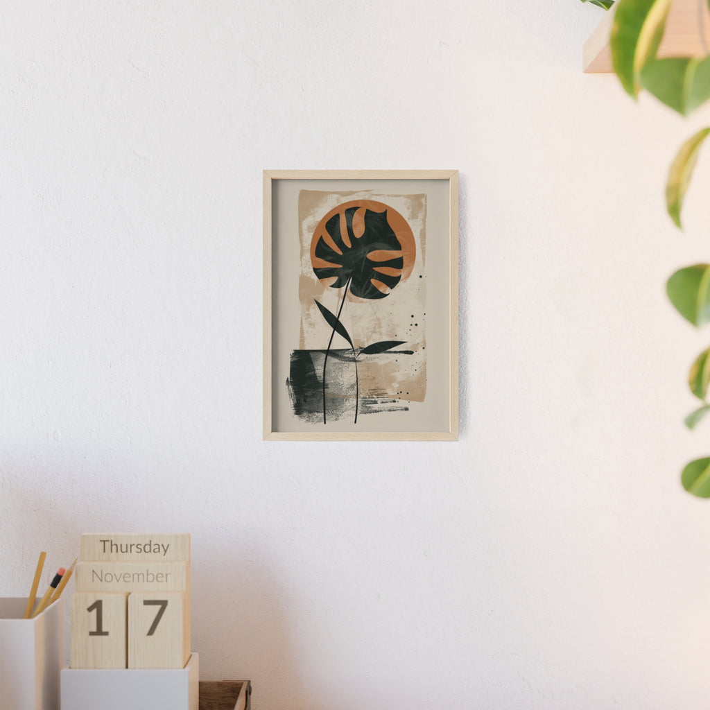 Modern Botanical Art Poster with Wooden Frame, Wall Decor, Minimalist Home Accent, Gift for Plant Lovers, Living Room Decor