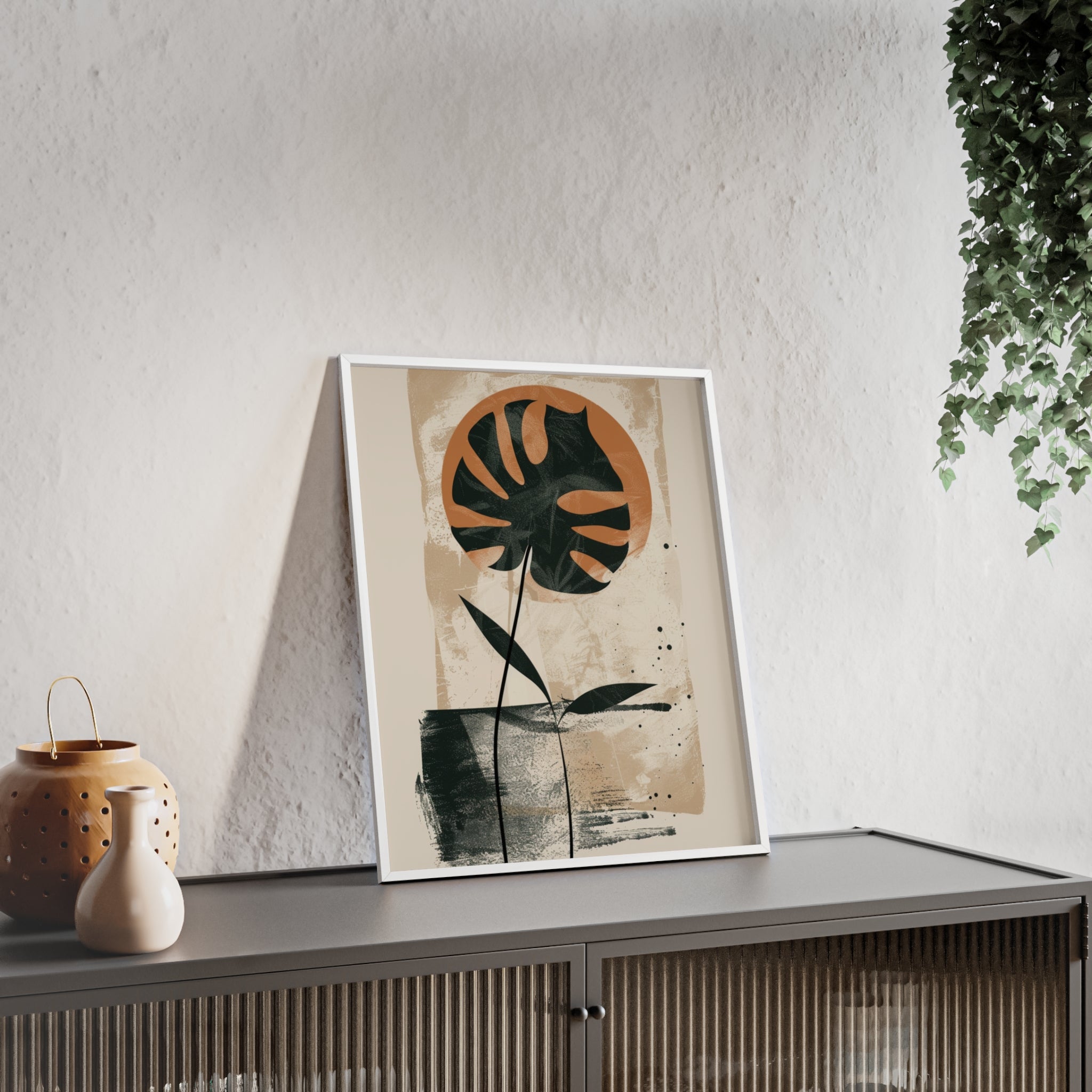 Modern Botanical Art Poster with Wooden Frame, Wall Decor, Minimalist Home Accent, Gift for Plant Lovers, Living Room Decor