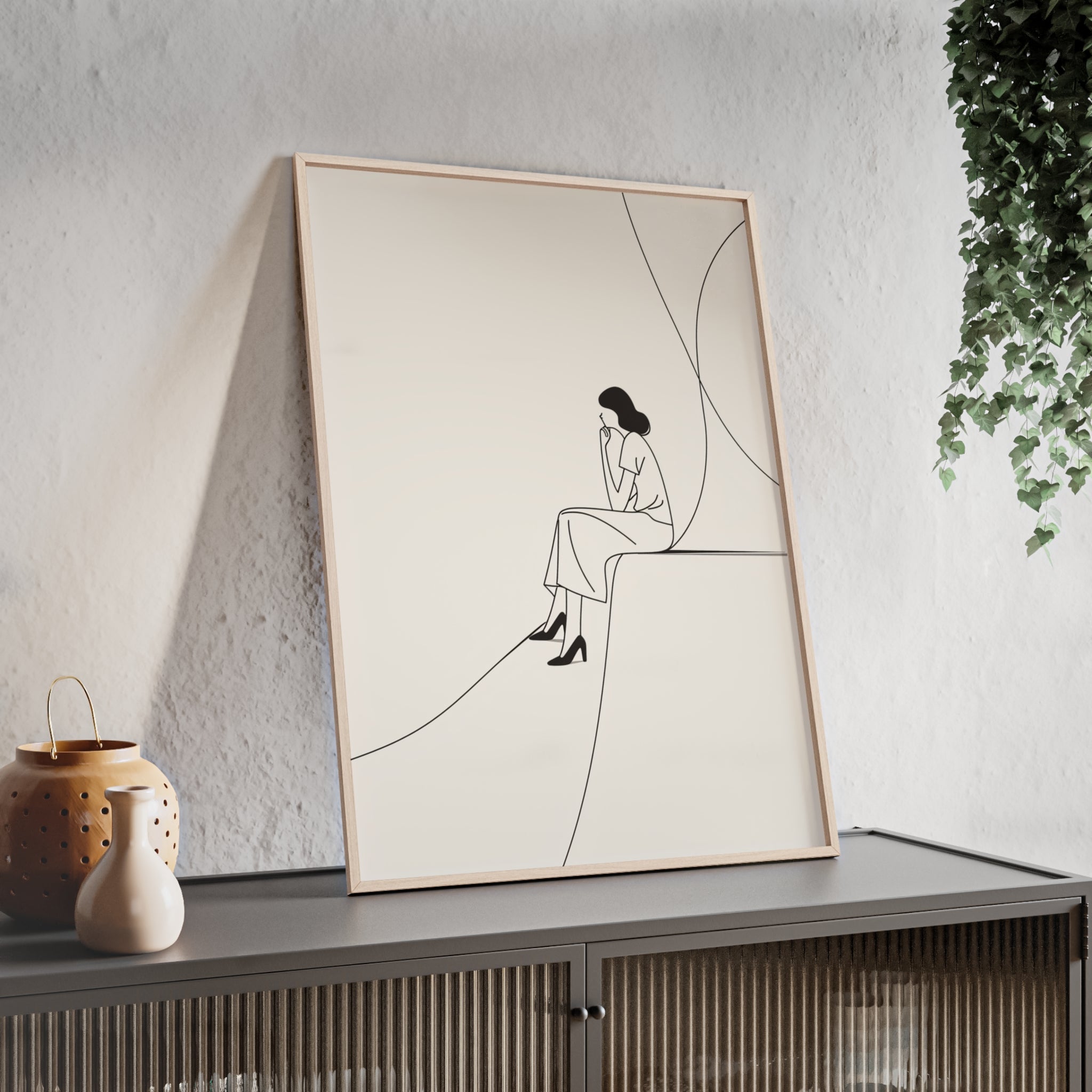 Minimalist Framed Art Print, Modern Wall Decor, Female Line Drawing, Elegant Home Art, Gift for Her