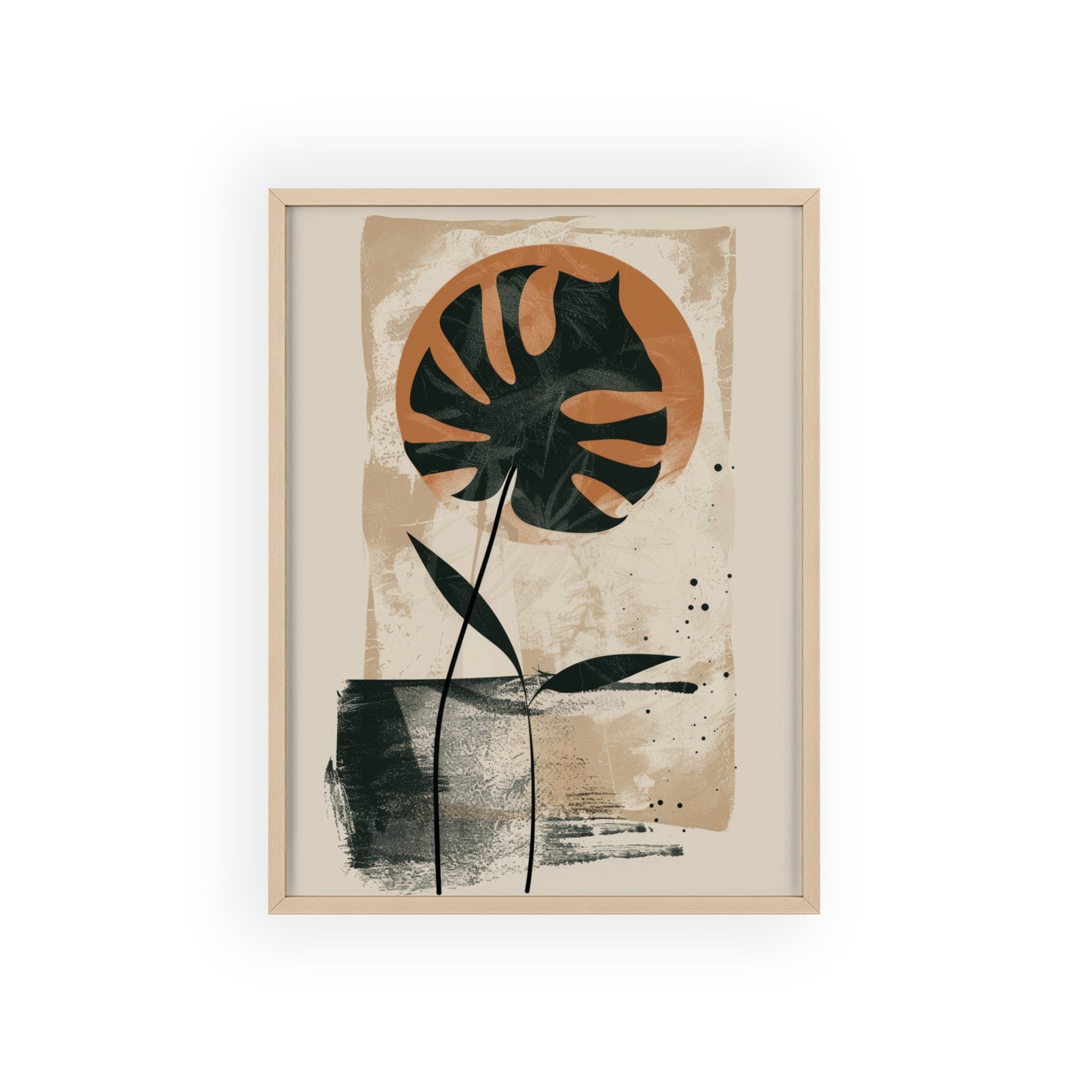 Modern Botanical Art Poster with Wooden Frame, Wall Decor, Minimalist Home Accent, Gift for Plant Lovers, Living Room Decor