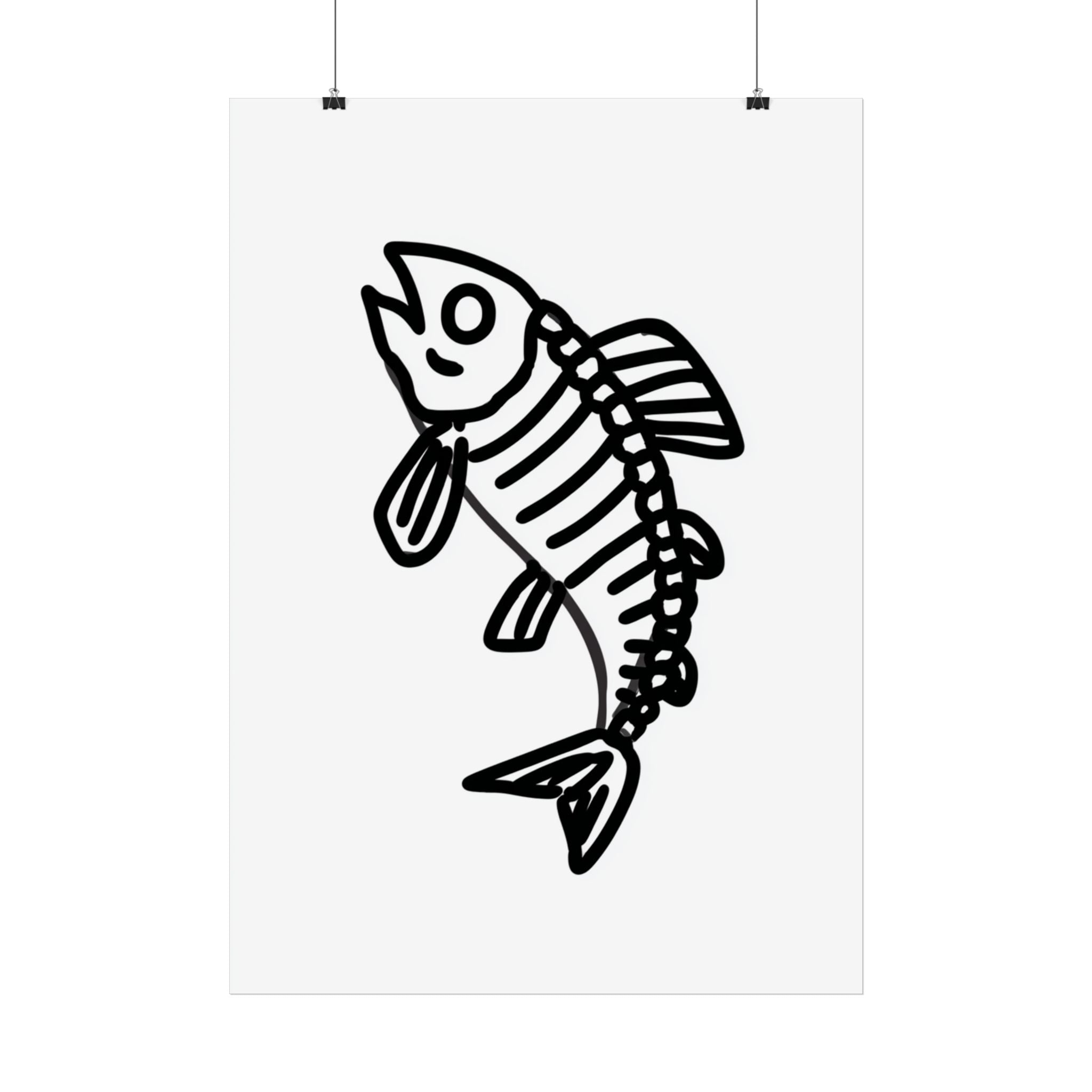 Minimalistisches Poster Fischskelett | Nautische Wanddeko |Schwarz Weiß Fisch Kunst Druck | Moderne Küche & Wohnzimmer Wandbild