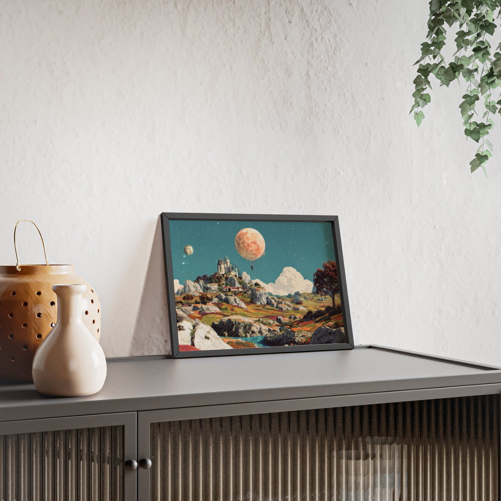 Futuristische Traumlandschaft  | Surreale Sci-Fi Wanddeko mit Mond-Ballon, Traumwelt & Naturfarben, Wandposter